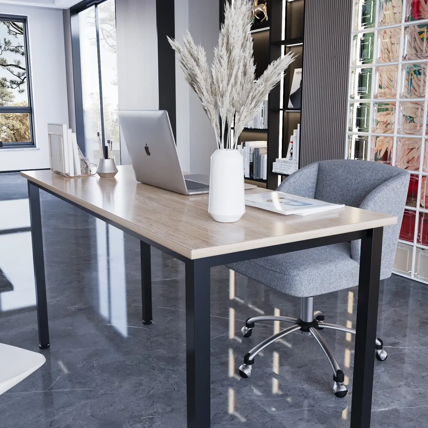 Scrivania Tavolo Da Computer PC In Legno Con Gambe In Metallo Scrittoio Mobile Desk Da Ufficio Studio Cameretta Soggiorno Sala Da Pranzo Design Moderno Pacific (138 x 55 x 73 Cm, Nero E Rovere)