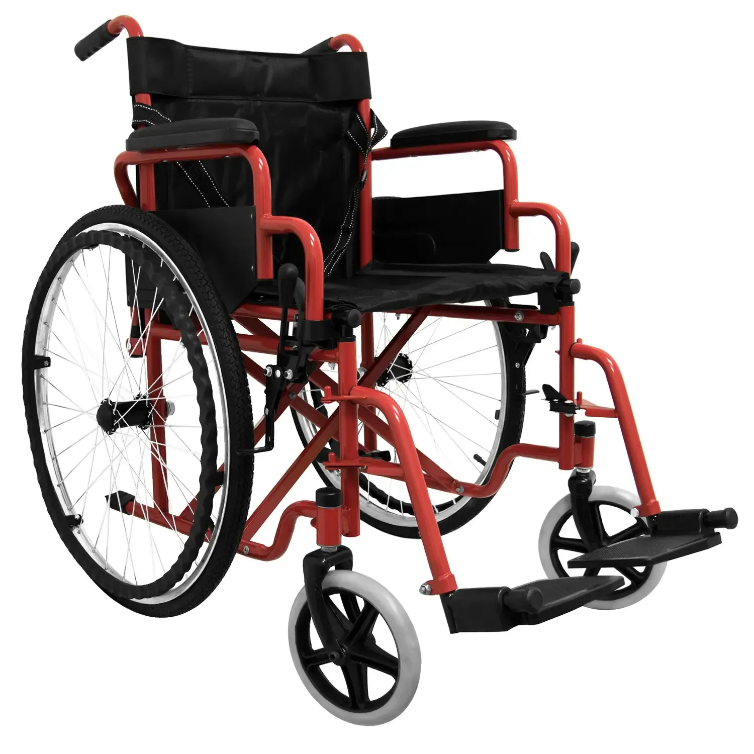 Sedia a Rotelle Pieghevole Leggera ad Autospinta,Carrozzina per Disabili ed Anziani con Braccioli Poggiapiedi Estraibili,Cintura di Sicurezza,63 x 87 x 104 cm,Rosso