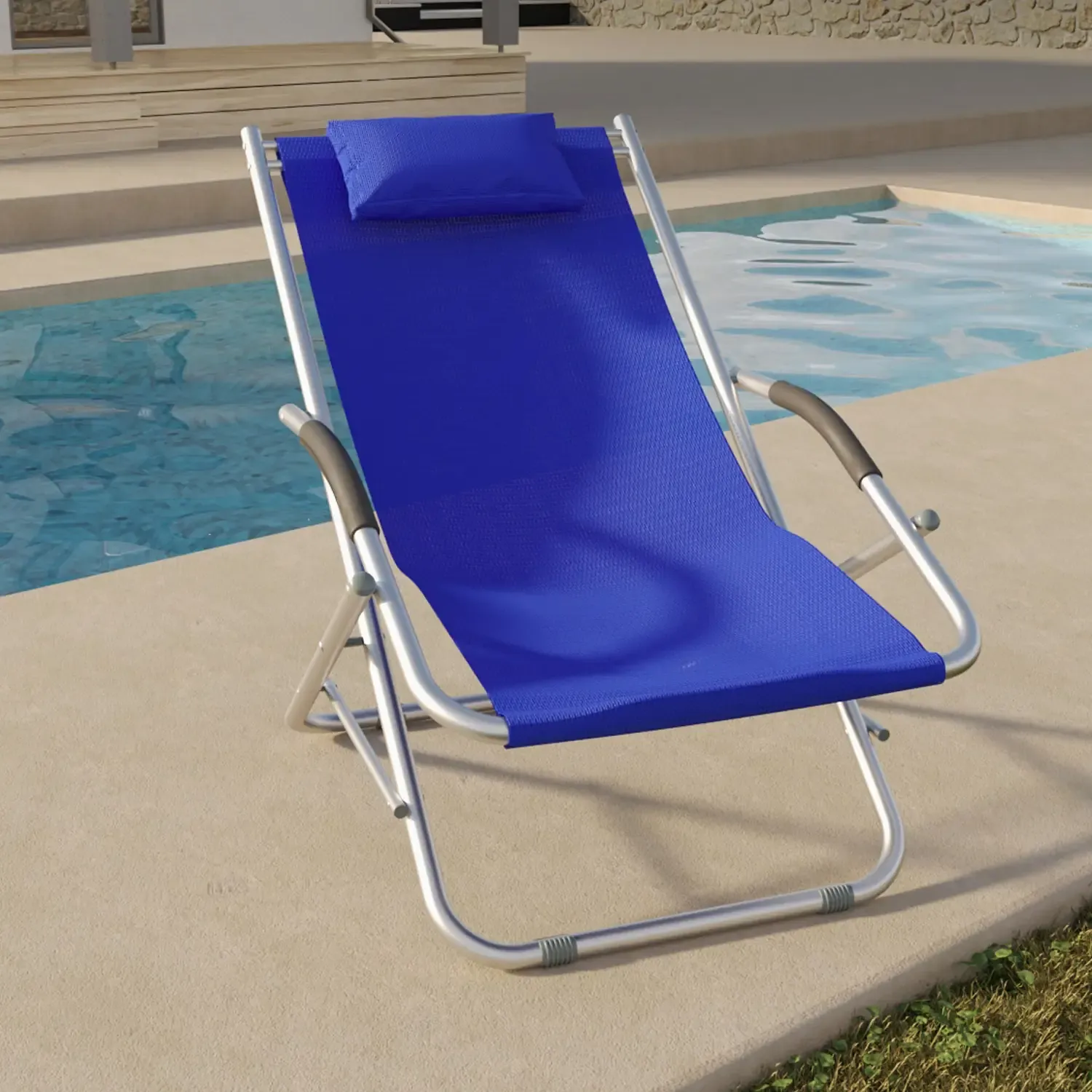 Sedia A Sdraio Oscillante Poltrona Pieghevole In Alluminio Tubolare Ossidato e Tessuto Traspirante 600D Portatile Leggera Mare Spiaggia Camping Campeggio 73 x 90 x 60 cm (Blu)