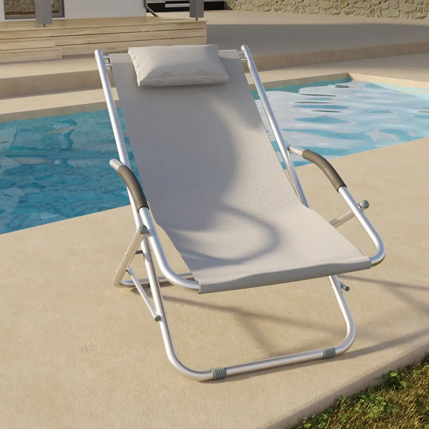 Sedia A Sdraio Oscillante Poltrona Pieghevole In Alluminio Tubolare Ossidato e Tessuto Traspirante 600D Portatile Leggera Mare Spiaggia Camping Campeggio 73 x 90 x 60 cm (Grigio)