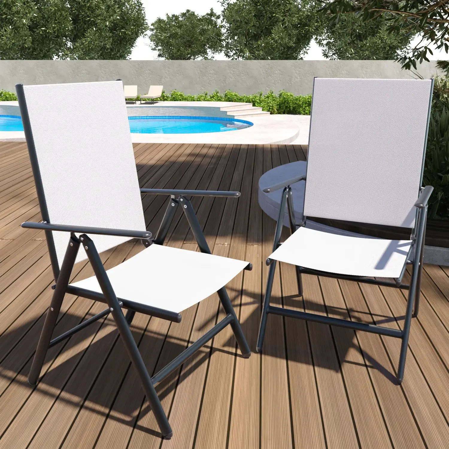 Sedia Da Giardino Pieghevole Multiposizione Regolabile 7 Posizioni Con Struttura Telaio In Alluminio Schienale Alto Con Braccioli Per Esterno Terrazzo Balcone Resistente Alle Intemperie (Bianco)