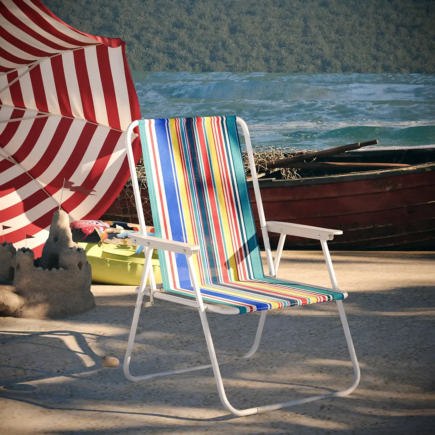 Sedia Pieghevole Da Spiaggia Campeggio Camping Leggera E Resistente In Metallo In Tessuto Oxford 600D Con Braccioli Seggiola Pesca Giardino Terrazzo Balcone Esterno (Multicolore Blu)