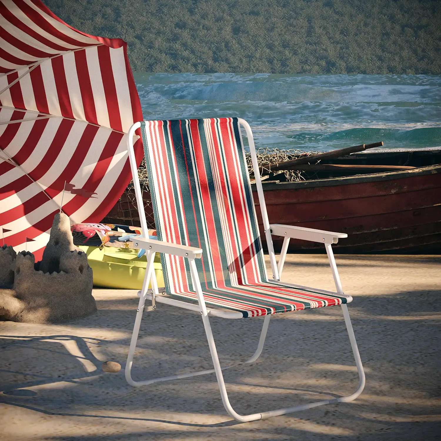 Sedia Pieghevole Da Spiaggia Campeggio Camping Leggera E Resistente In Metallo In Tessuto Oxford 600D Con Braccioli Seggiola Pesca Giardino Terrazzo Balcone Esterno (Multicolore Rosso)