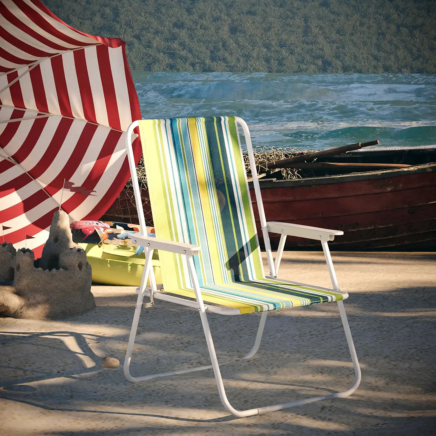 Sedia Pieghevole Da Spiaggia Campeggio Camping Leggera E Resistente In Metallo In Tessuto Oxford 600D Con Braccioli Seggiola Pesca Giardino Terrazzo Balcone Esterno (Multicolore Verde)