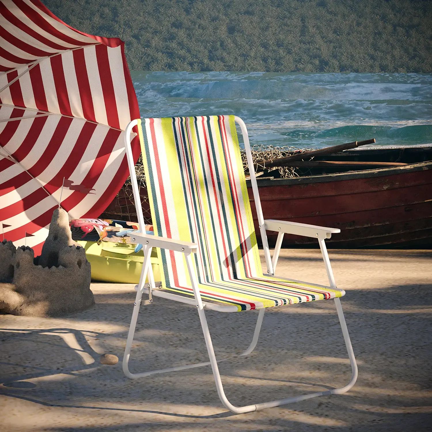Sedia Pieghevole Da Spiaggia Campeggio Camping Leggera E Resistente In Metallo In Tessuto Oxford 600D Con Braccioli Seggiola Pesca Giardino Terrazzo Balcone Esterno (Multicolore Verde Blu)