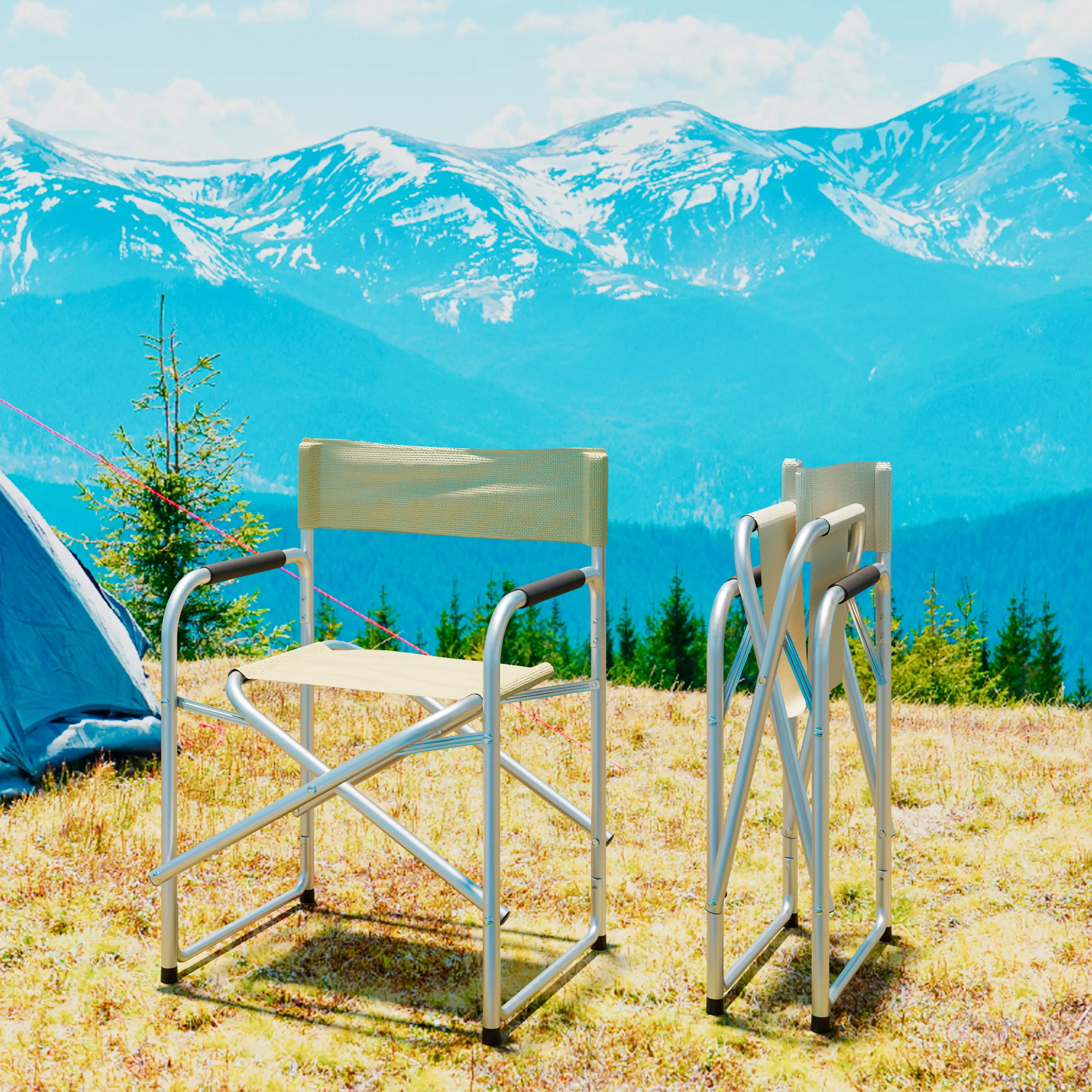 Sedia Regista Poltrona Pieghevole In Alluminio Tubolare Ossidato E Tessuto Traspirante 600D Sedile Portatile Leggero Poltroncina Mare Spiaggia Camping Campeggio 79 x 48 x 55 Cm (Beige)