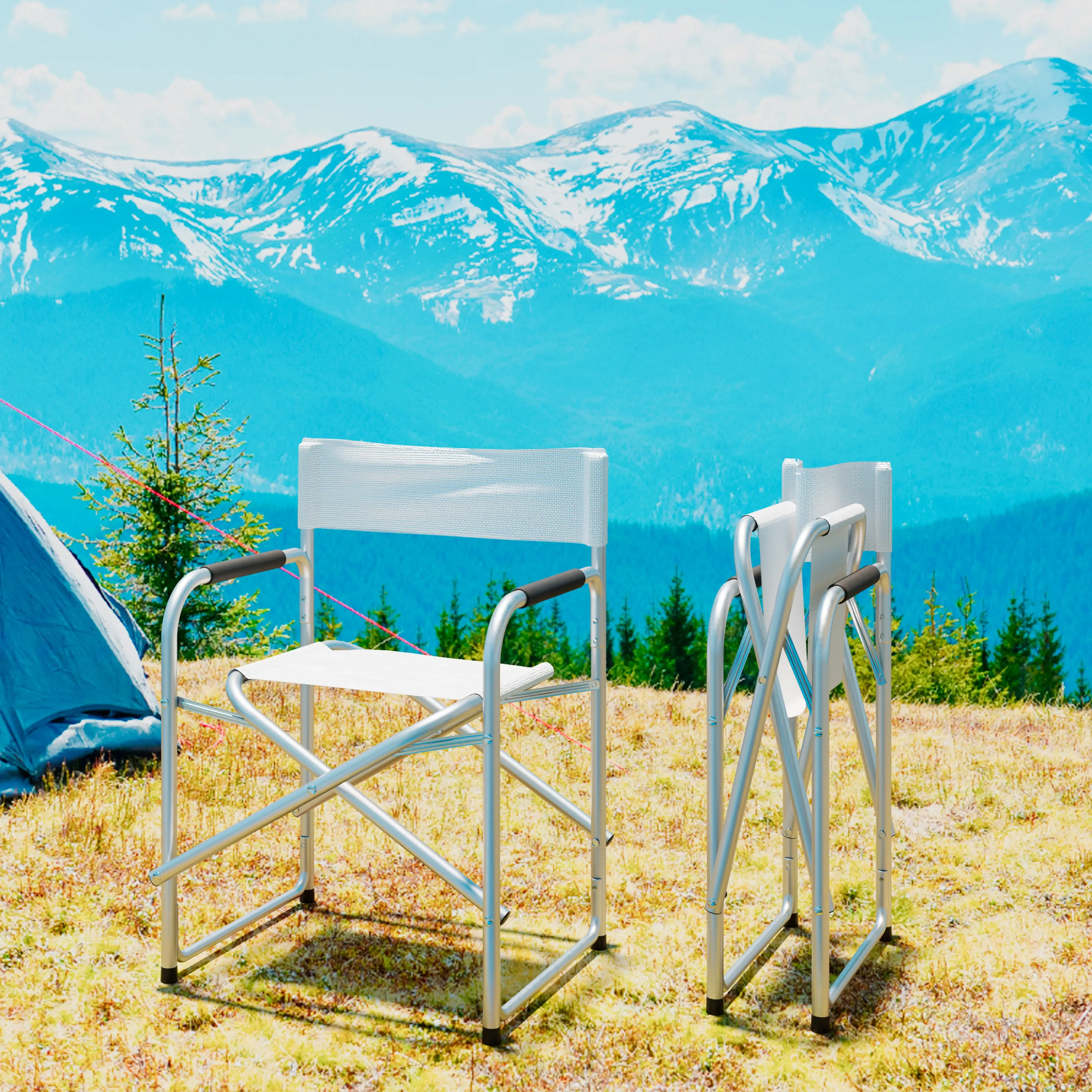 Sedia Regista Poltrona Pieghevole In Alluminio Tubolare Ossidato E Tessuto Traspirante 600D Sedile Portatile Leggero Poltroncina Mare Spiaggia Camping Campeggio 79 x 48 x 55 Cm Bianco