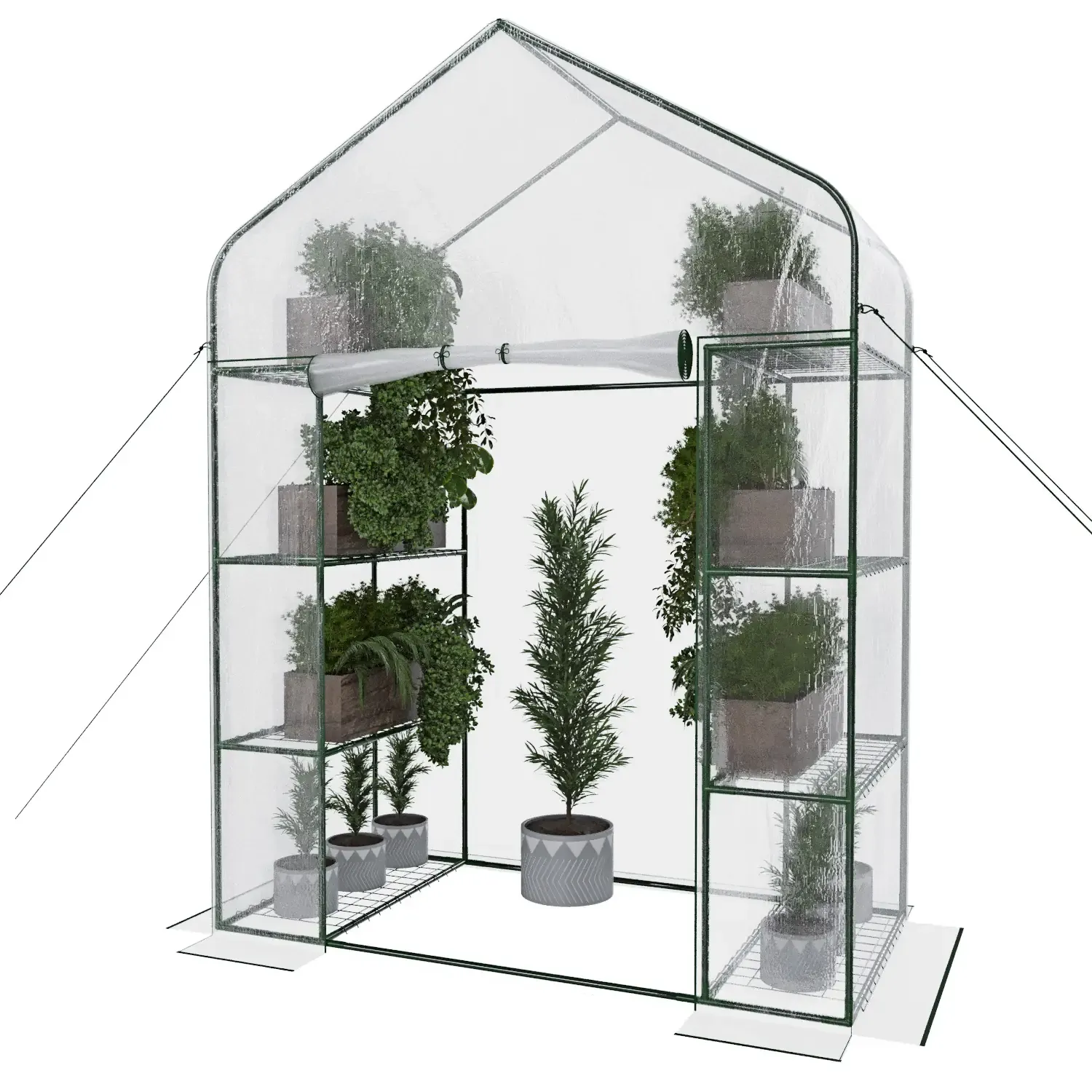 serra-da-giardino-per-orto-con-8-ripiani-in-metallo-telaio-a-casetta-in-acciaio-telo-trasparente-in-pvc-porta-avvolgibile-apertura-a-cerniera-protezione-piante-giardinaggio-143-x-74-x-195-cm-435621