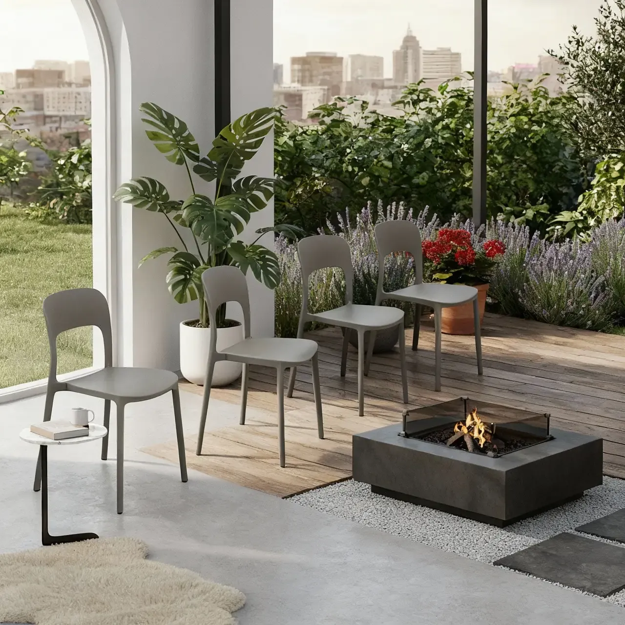 Set 4 Sedie Da Giardino In Polipropilene Impilabili Leggere E Resistenti Ideali Per Esterni Terrazze Giardini Bar Dehors Ristoranti 41 x 82,5 x 52 cm Grigio