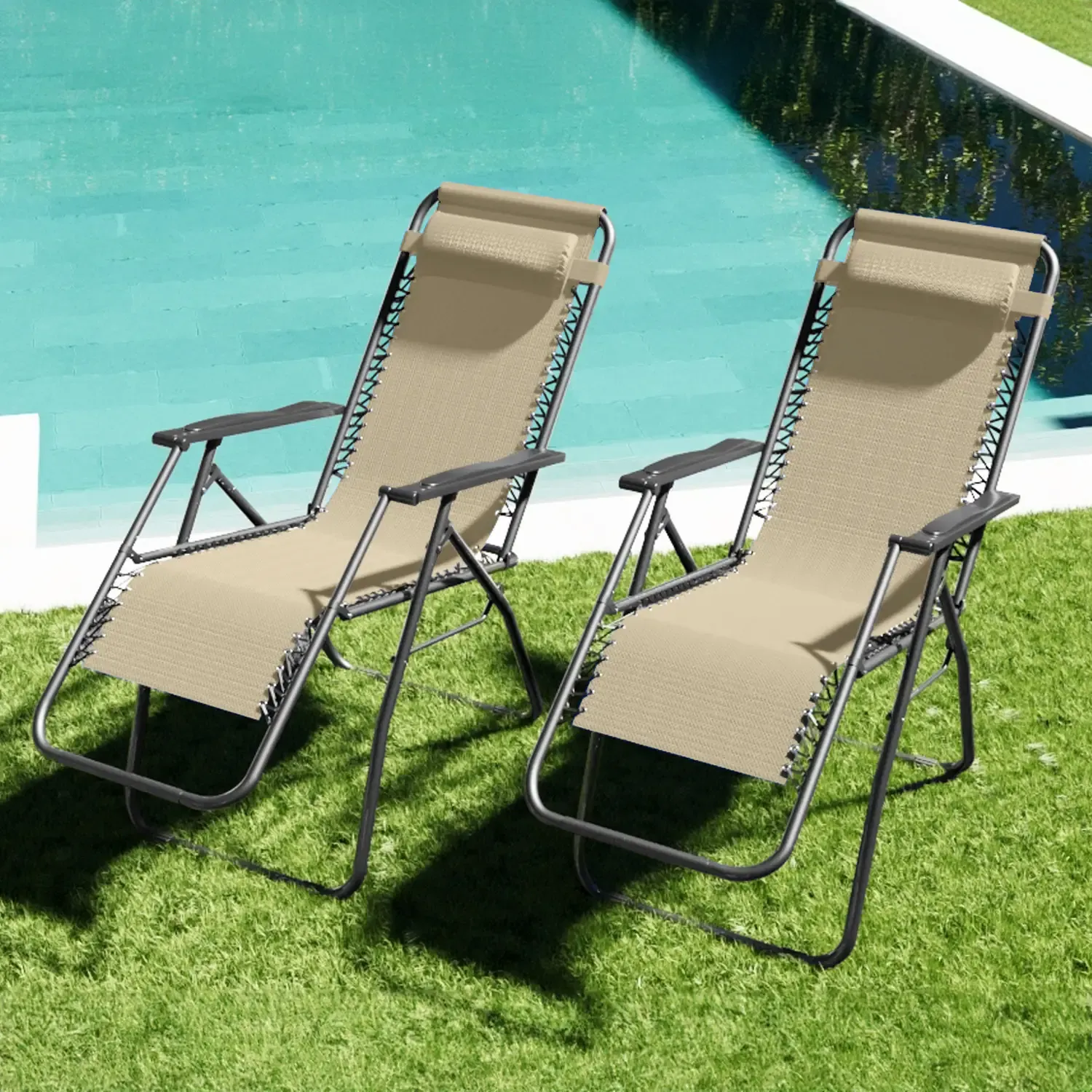 Set Da 2 Sedie Sdraio A Gravità Zero Da Giardino Poggiatesta Regolabile Sedia Pieghevole Oscillante Ergonomica Traspirante Zero Gravity Da Esterno Piscina Mare Portata Massima 120 Kg (Beige)