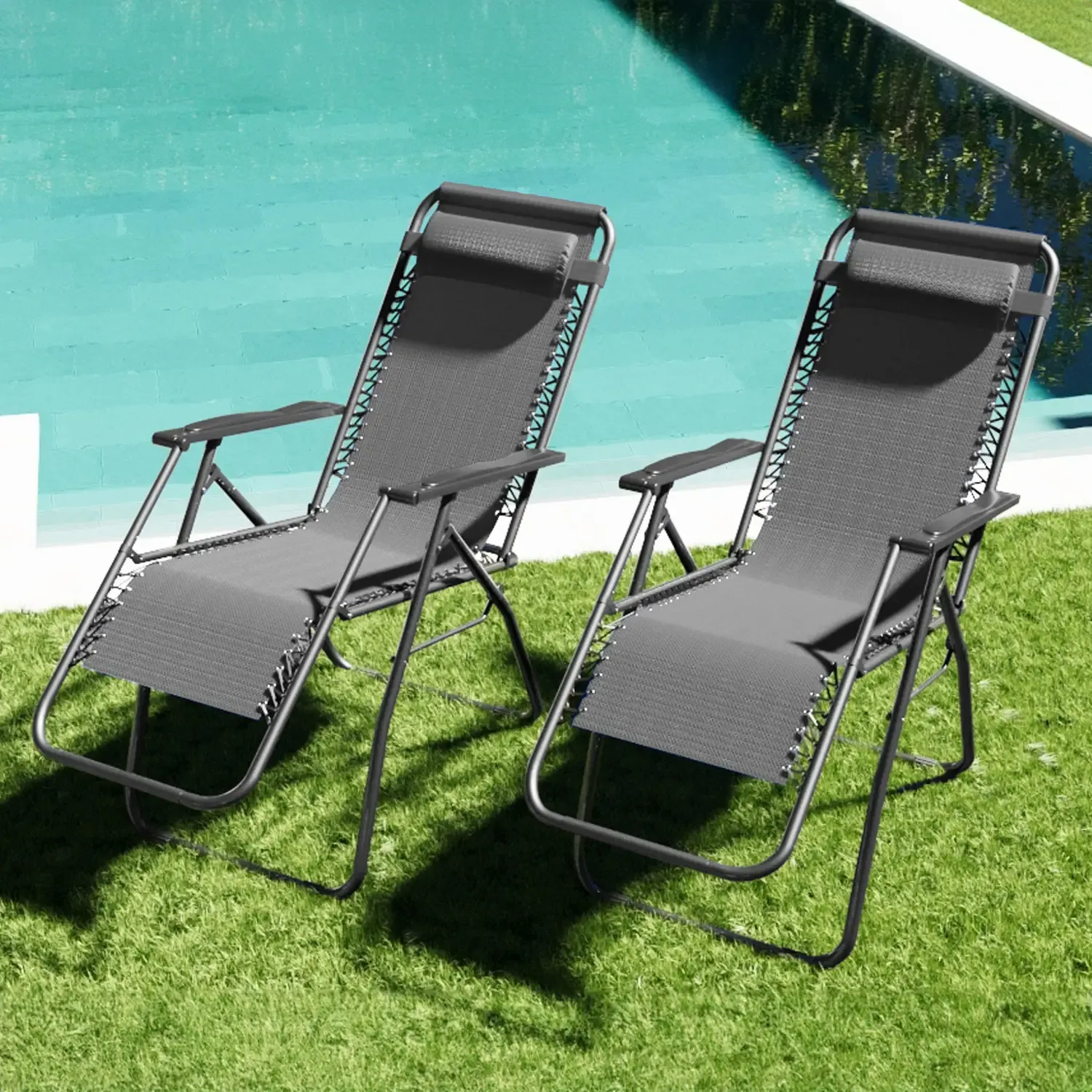 Set Di 2 Sedie Sdraio A Gravità Zero Da Giardino Poggiatesta Regolabile Sedia Pieghevole Oscillante Ergonomica Traspirante Zero Gravity Da Esterno Piscina Mare Portata Massima 120 Kg (Grigio Scuro)