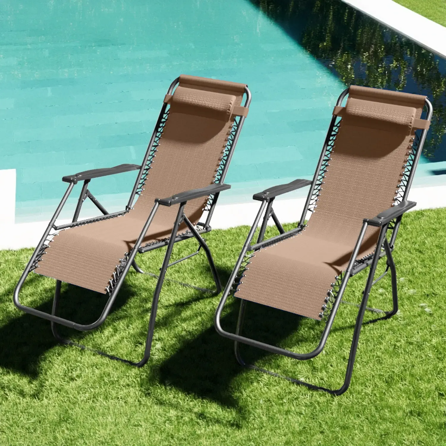 Set Di 2 Sedie Sdraio A Gravità Zero Da Giardino Poggiatesta Regolabile Sedia Pieghevole Oscillante Ergonomica Traspirante Zero Gravity Da Esterno Piscina Mare Portata Massima 120 Kg (Tortora)