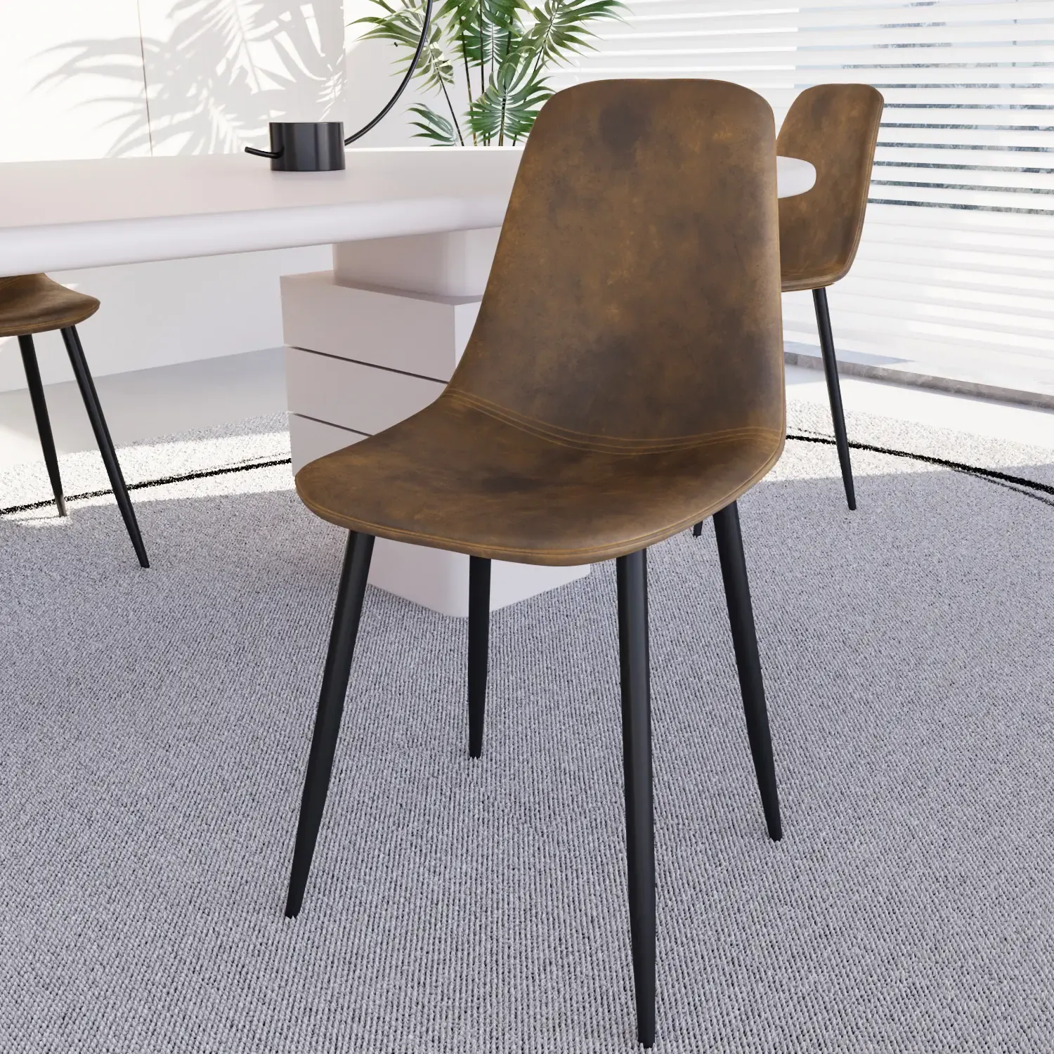 Set Di 4 Sedie In Ecopelle Per Sala Da Pranzo Ufficio Con Gambe In Metallo Stile Vintage Scandinavo Comoda Seduta Ideale Per Soggiorno Sala Riunione (Marrone)