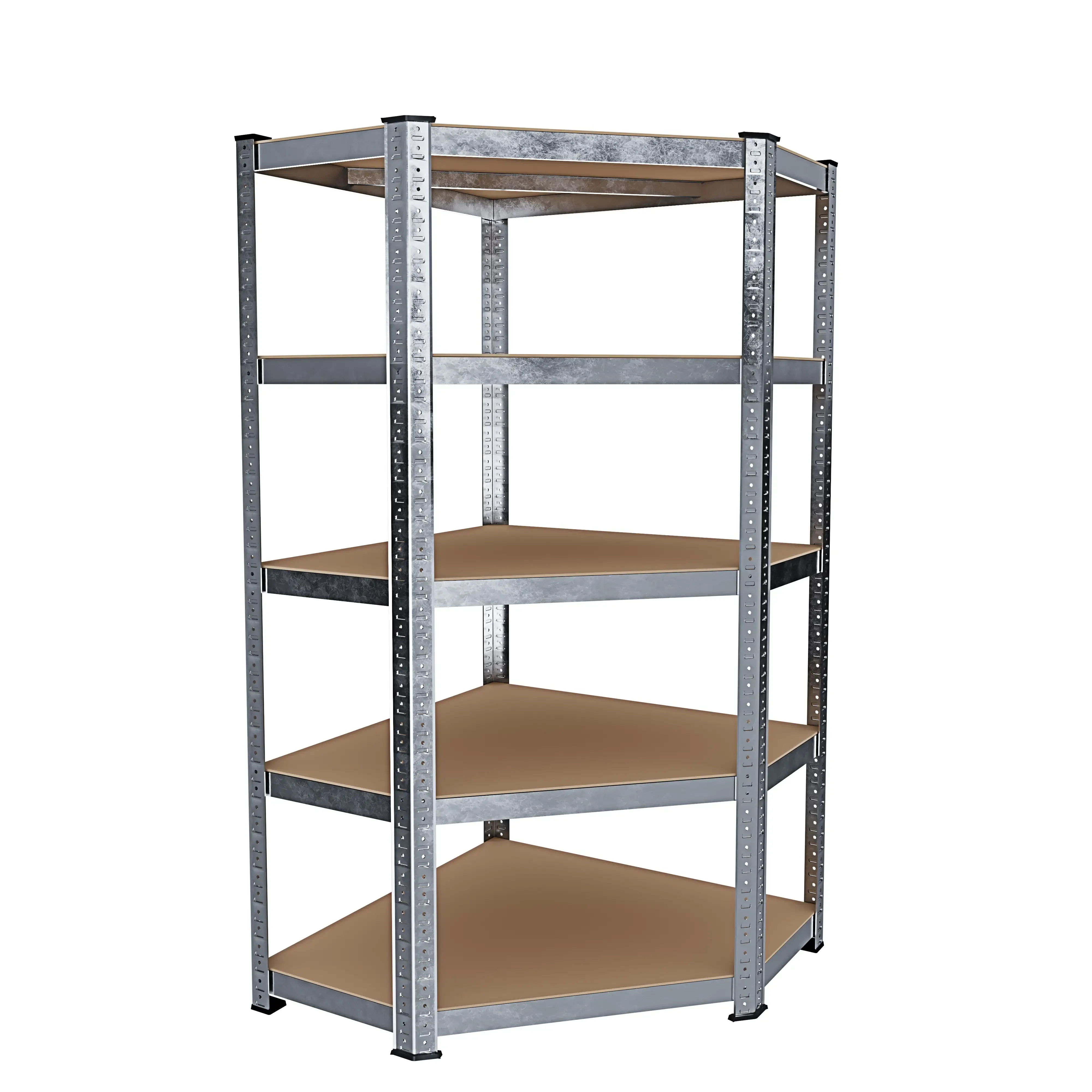 Sistema Di 3 Scaffali Metallo e MDF 1 Scaffale Angolare E 2 Scaffali Per Magazzino Alta Portata 15 Ripiani Totali Regolabili Scaffalatura Officina Garage Cantina Capannone da 2625 kg Design Modulare