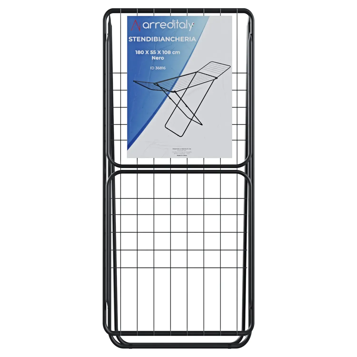 Stendibiancheria Stendino Pieghevole Da Pavimento Con Ali E Piedi Piedini Antiscivolo Spazio Stenditura 18 M In Acciaio Per Interno Casa Esterno Balcone Terrazzo 180 x 55 x 108 Cm (Nero Opaco)