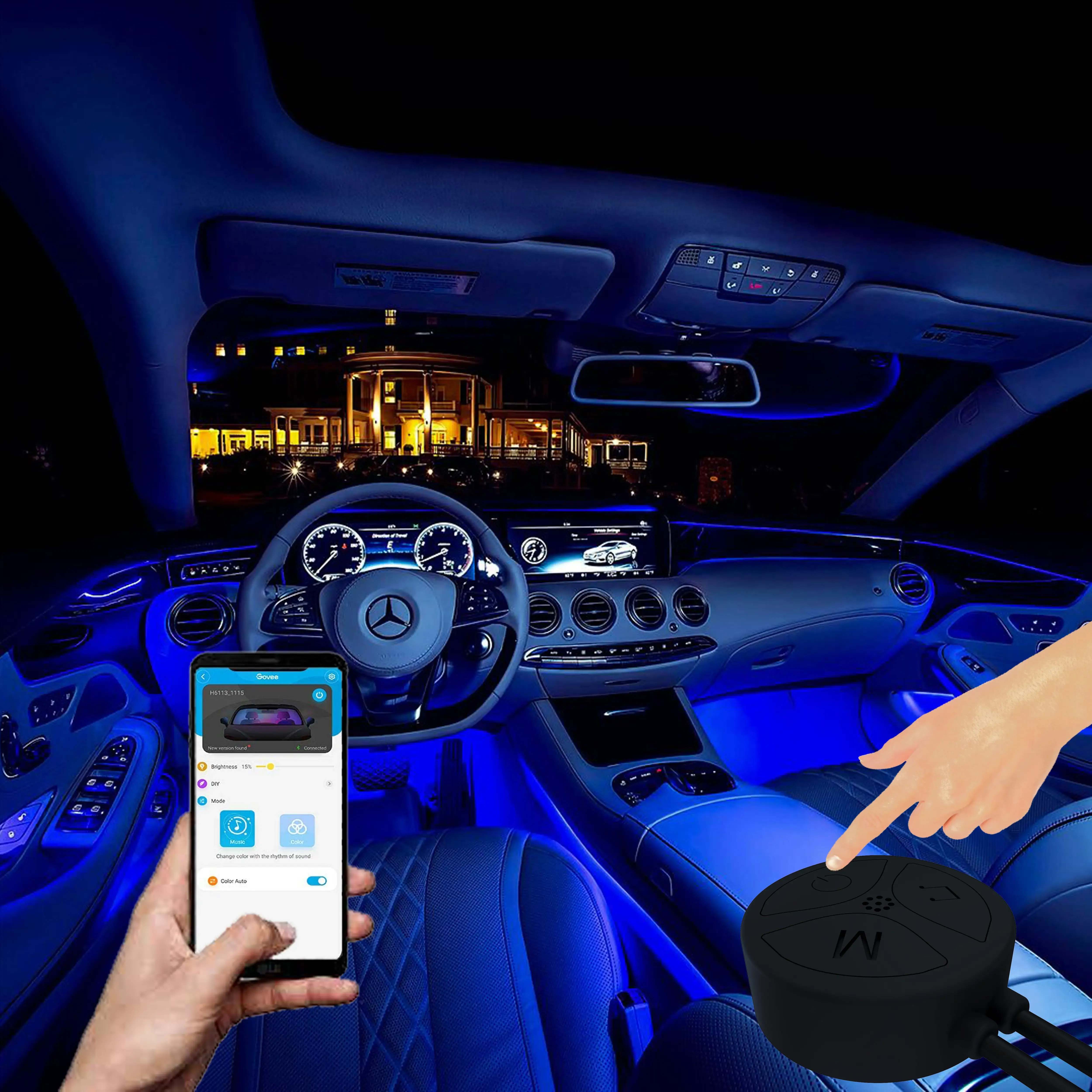 Striscia LED Auto Abitacolo Con App Luci Interne Per Macchina Con 48 LED 9 Colori Multicolore RGB Impermeabile Modalità Musica Kit Illuminazione Con Telecomando Caricabatterie Per Accendisigari