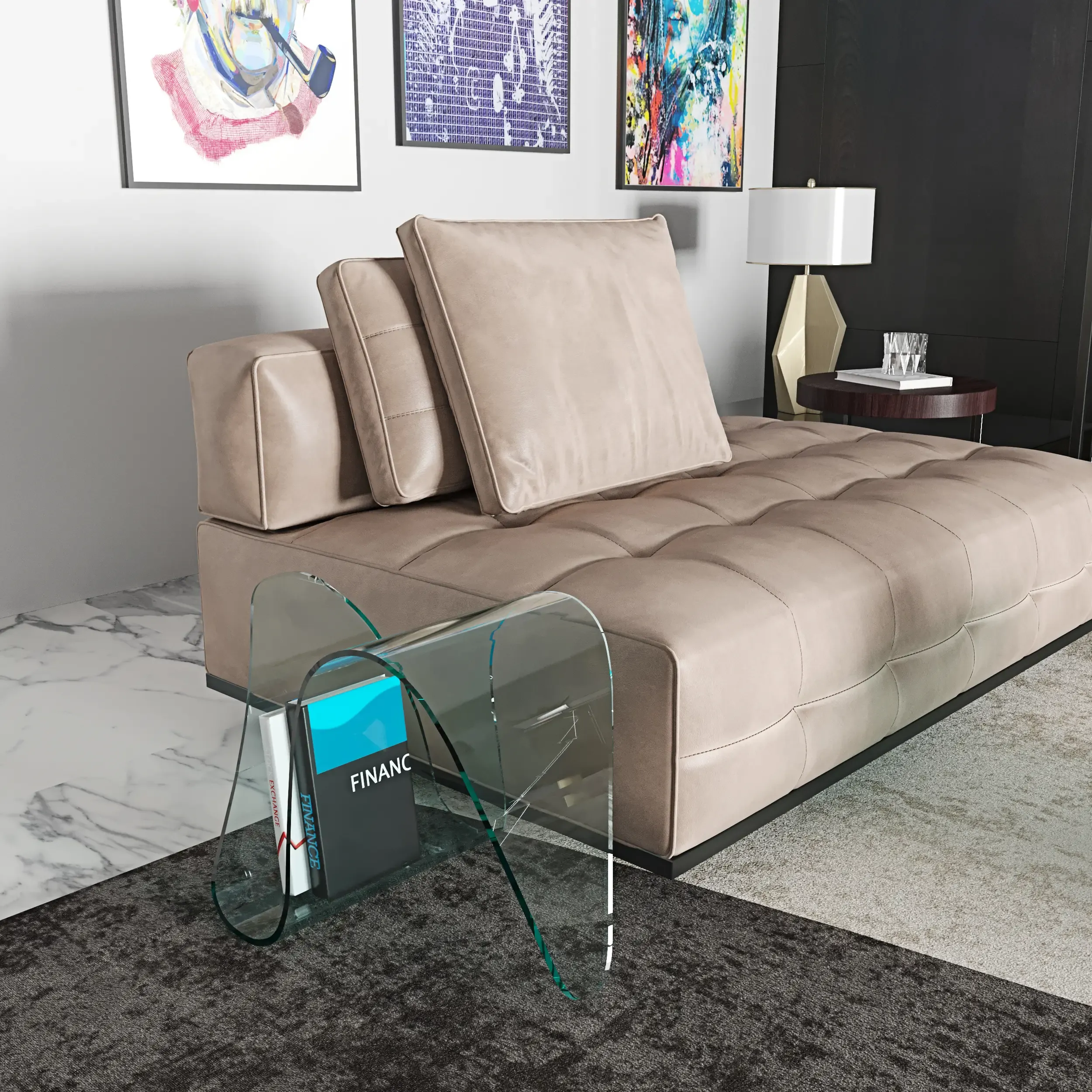 Tavolino Basso Curvato Portariviste Ideale Per Ufficio Sala Aspetto Salotto Soggiorno Sala Pranzo In Vetro Design Moderno Elegante Luna, 62 x 45 x 41 Cm Trasparente