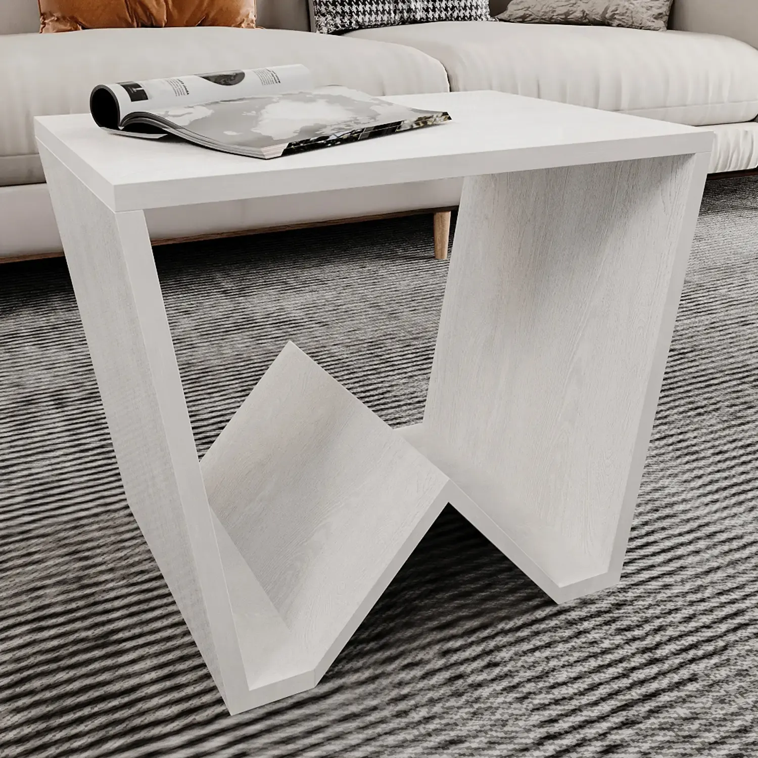 Tavolino tavolo basso legno portariviste soggiorno design moderno bianco legno