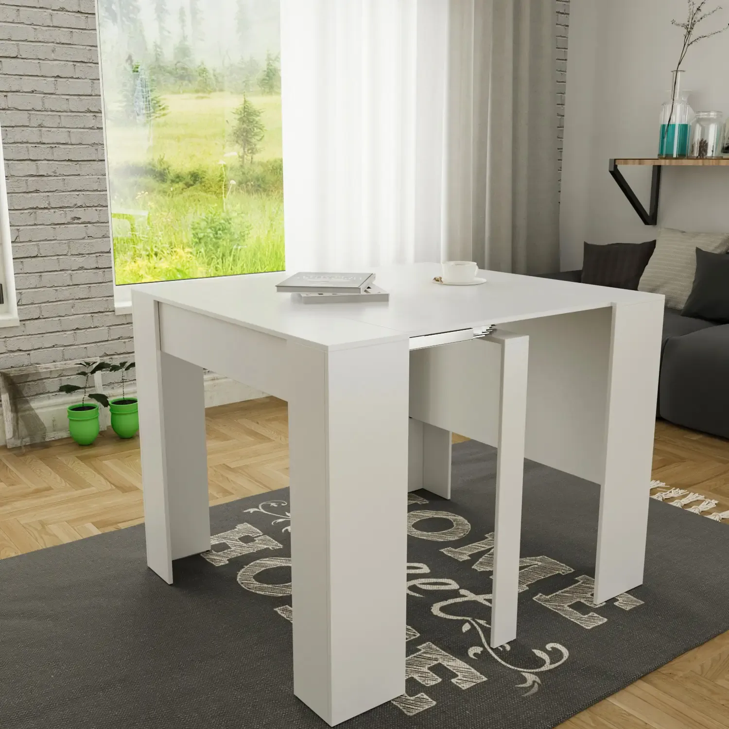 Tavolo Consolle Allungabile New York Fino A 2.37 Metri, Tavolo 10 Posti Salvaspazio Multiposizione, Design Moderno Ed Elegante, Consolle per Casa E Ufficio, 78 x 51 x 90 cm, Colore Bianco Lucido