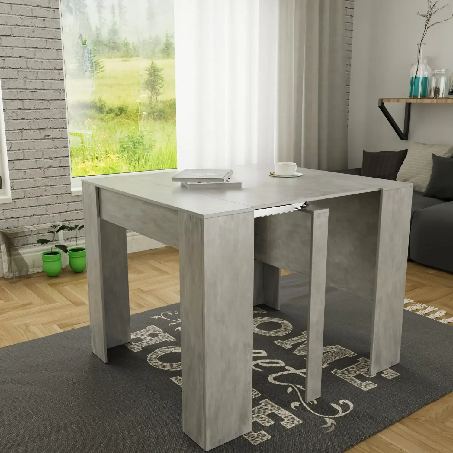 Tavolo Consolle Allungabile New York Fino A 2.37 Metri, Tavolo 10 Posti Salvaspazio Multiposizione, Design Moderno Ed Elegante, Consolle Per Casa E Ufficio, 78 x 51 x 90 cm, Colore Grigio Cemento