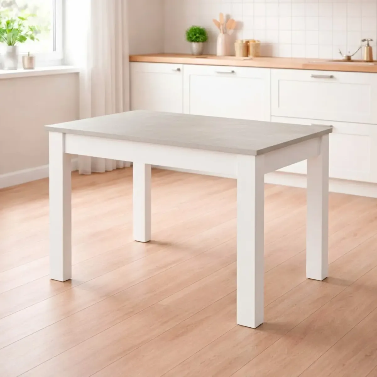Tavolo Da Pranzo 4 Posti Fisso Stile Nordico Moderno Minimal Tavolino Per Cucina Sala Da Pranzo Soggiorno Zona Living 108.5 x 67 x 78 Cm-Bianco e grigio cemento-108.5 x 67 x 78 cm