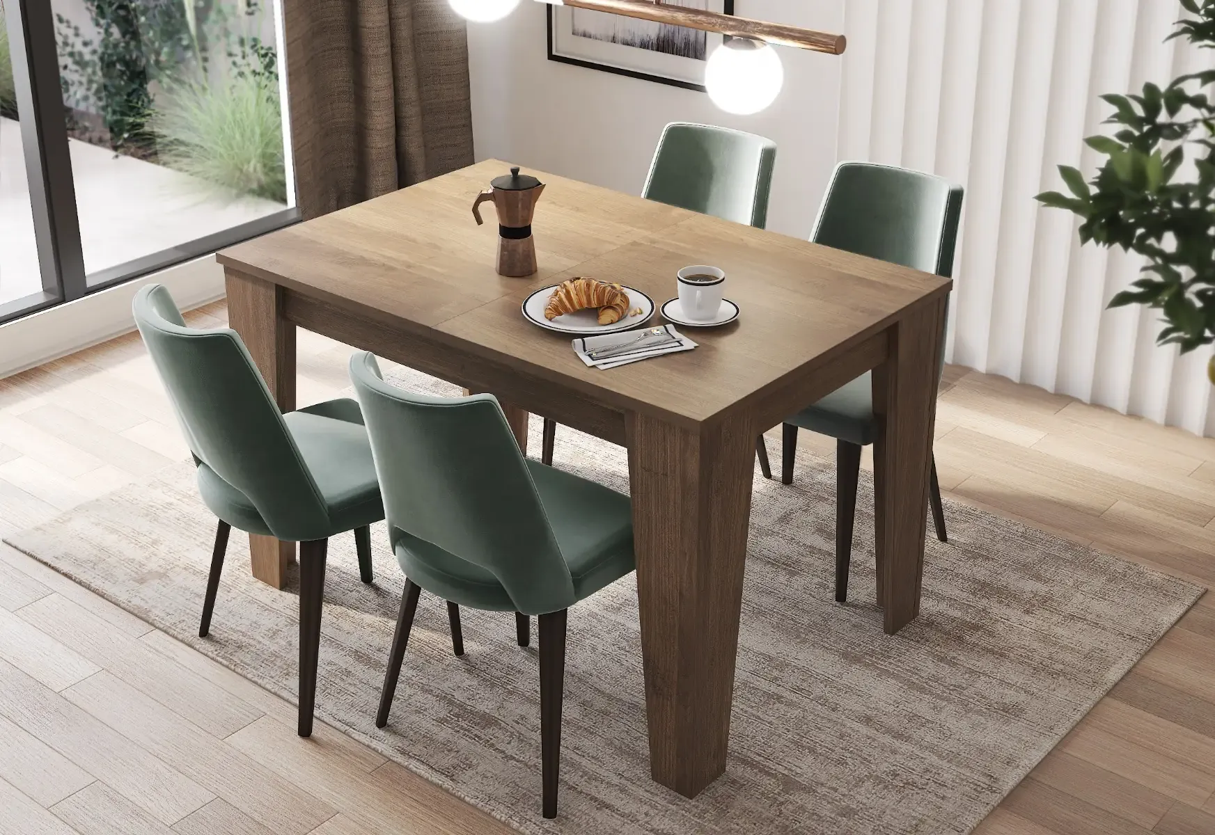 Tavolo da Pranzo Allungabile Da 120 A 160 Cm Gambe a Spillo Design Moderno 6 Posti In Melaminico di Alta Qualità