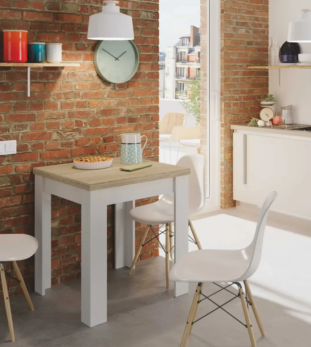 Tavolo Quadrato Allungabile Ausiliario Estensibile Design Moderno Stabile A Libro Da 67 A 134 Cm Con Piedini Antigraffio Bianco E Rovere