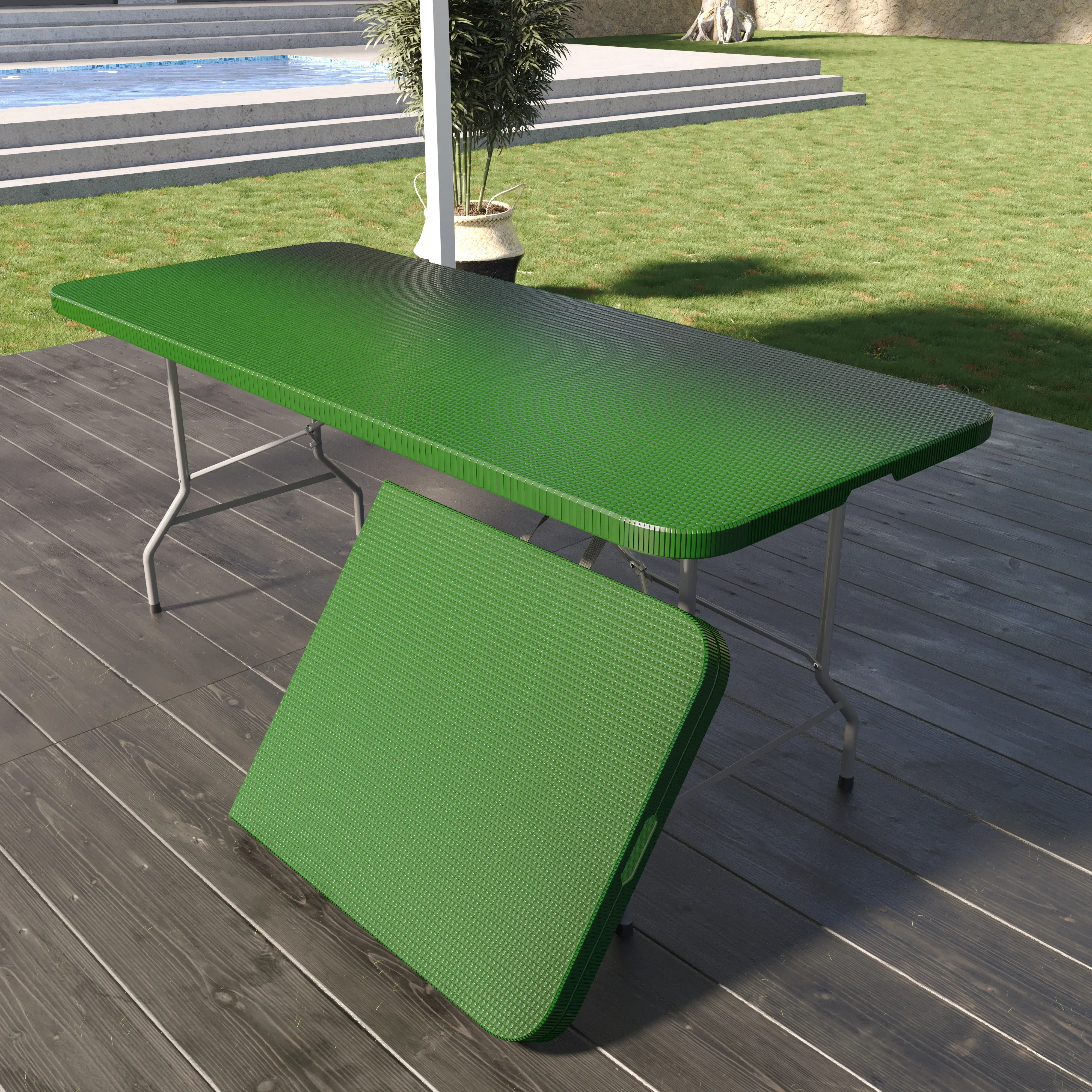 Tavolo Tavolino Pieghevole In Dura Resina Set Birreria Facile Trasporto Con Maniglie Ideale Per Giardino Campeggio Terrazzo Fiere Sagre 180 x 74 x 74 cm Colore Bianco