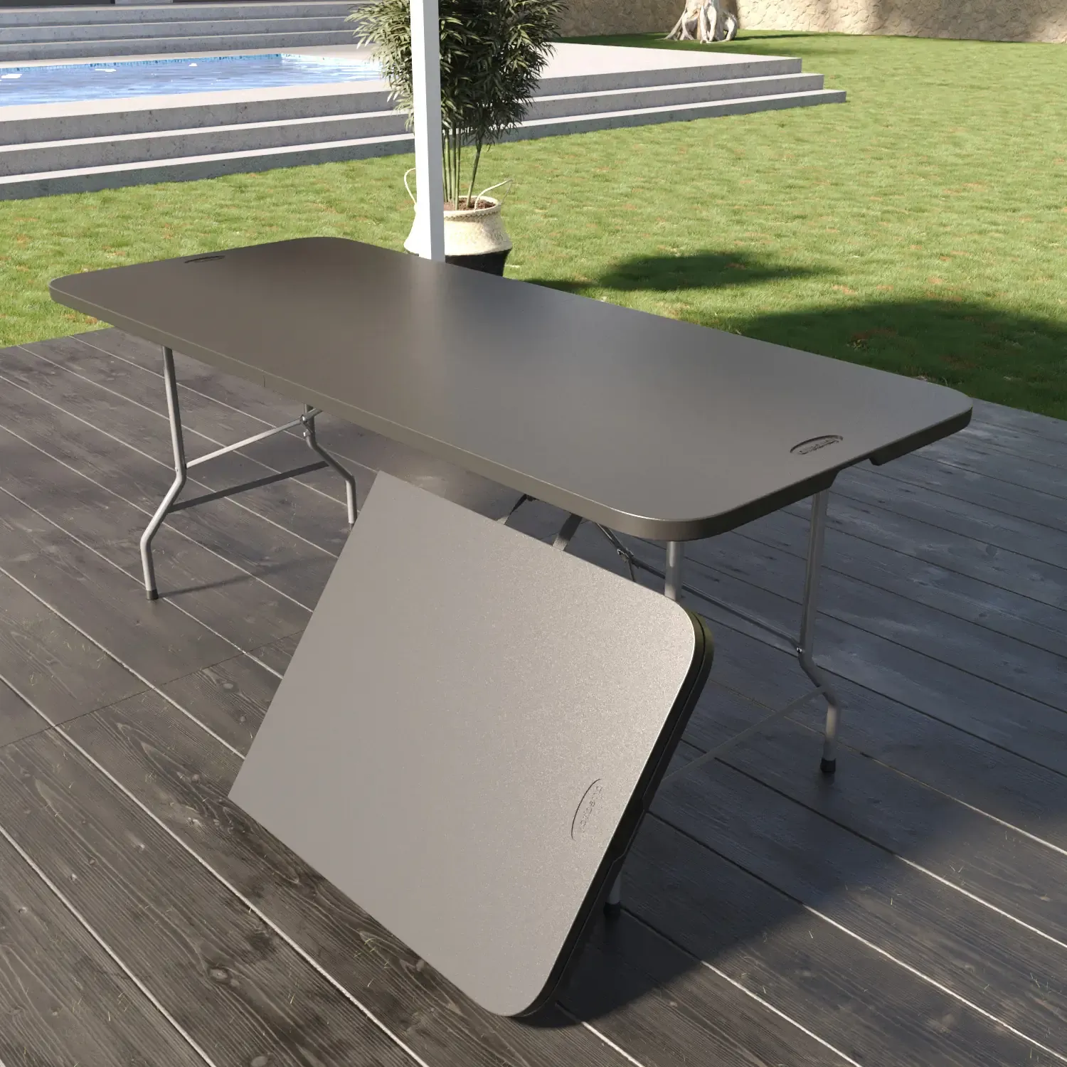 Tavolo Tavolino Pieghevole In Dura Resina Set Birreria Facile Trasporto Con Maniglie Ideale Per Giardino Campeggio Terrazzo Fiere Sagre 180 x 74 x 74 cm Colore Bianco