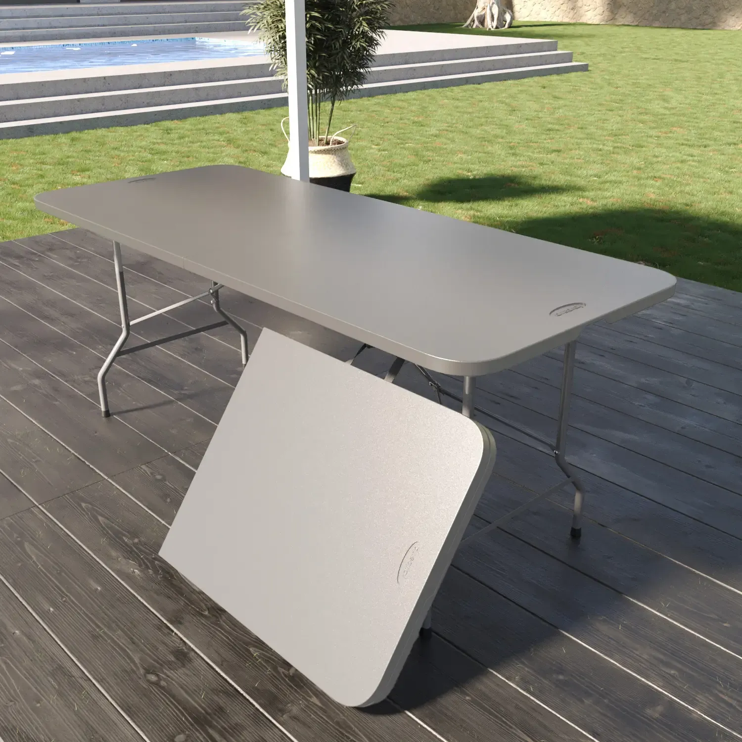 Tavolo Tavolino Pieghevole In Dura Resina Set Birreria Facile Trasporto Con Maniglie Ideale Per Giardino Campeggio Terrazzo Fiere Sagre 180 x 74 x 74 cm Grigio Chiaro