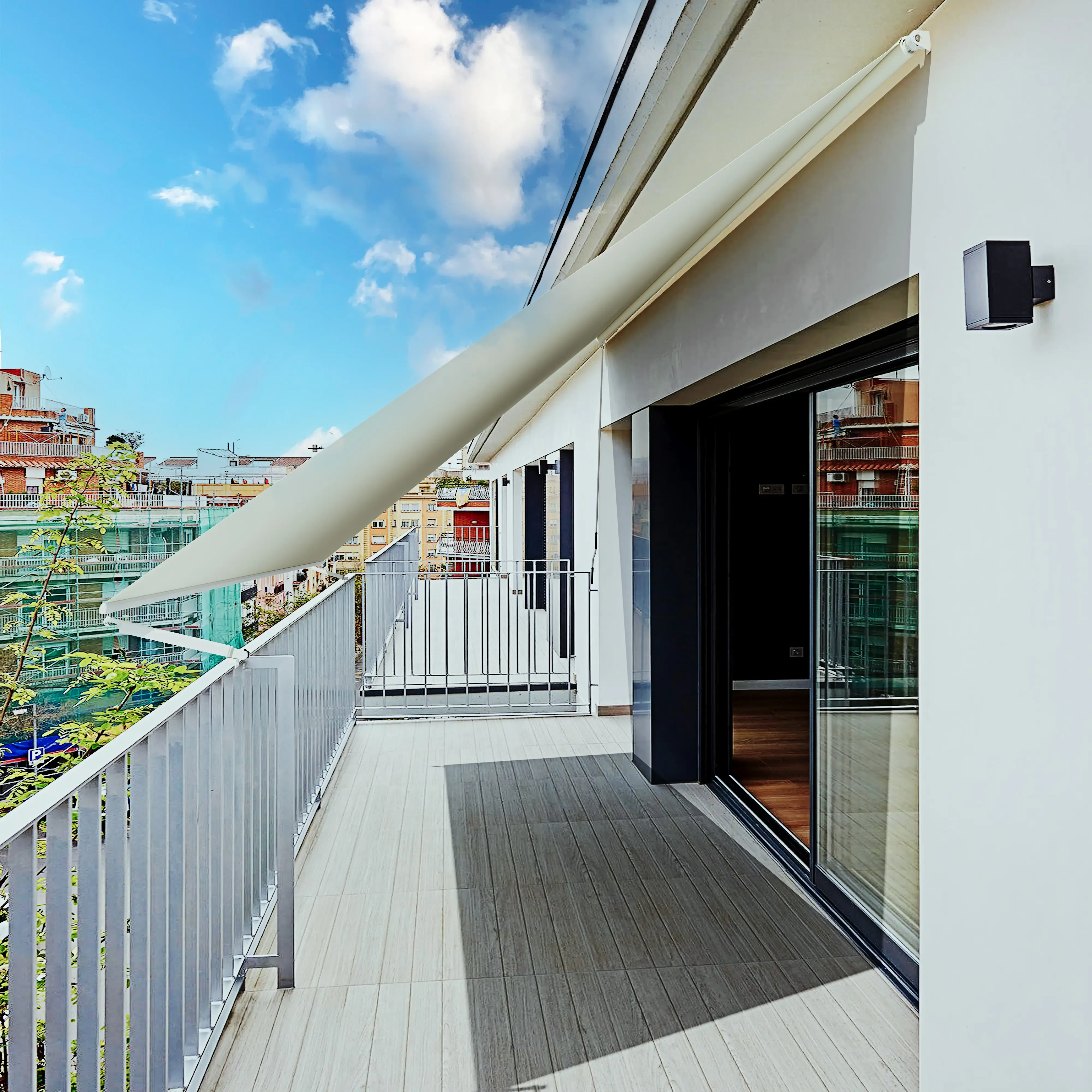 Tenda Da Sole Per Balcone Telo Parasole In Tessuto Impermeabile Resistente 240gr Con Sistema A Caduta E Bracci Di Supporto Apertura A Manovella Esterno Terrazzo Finestra Colore Beige 295 x 245 cm