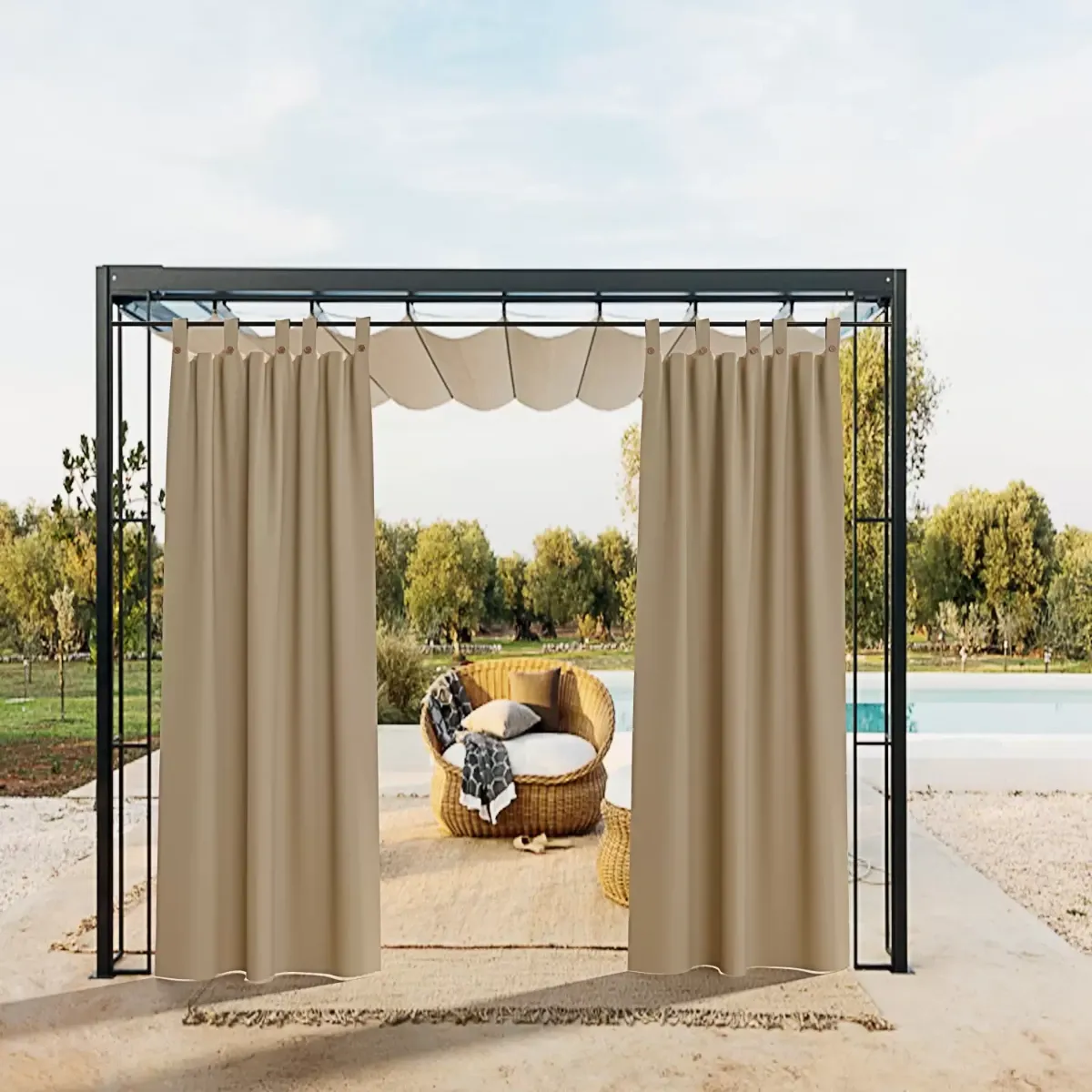 Tenda Gazebo Da Esterno Idrorepellente Resistente Impermeabile Antimuffa Con Passanti E Bottoni Tenda Oscurante Per Giardino Balcone Piscina Terrazzo 150 x 270 Cm-Beige