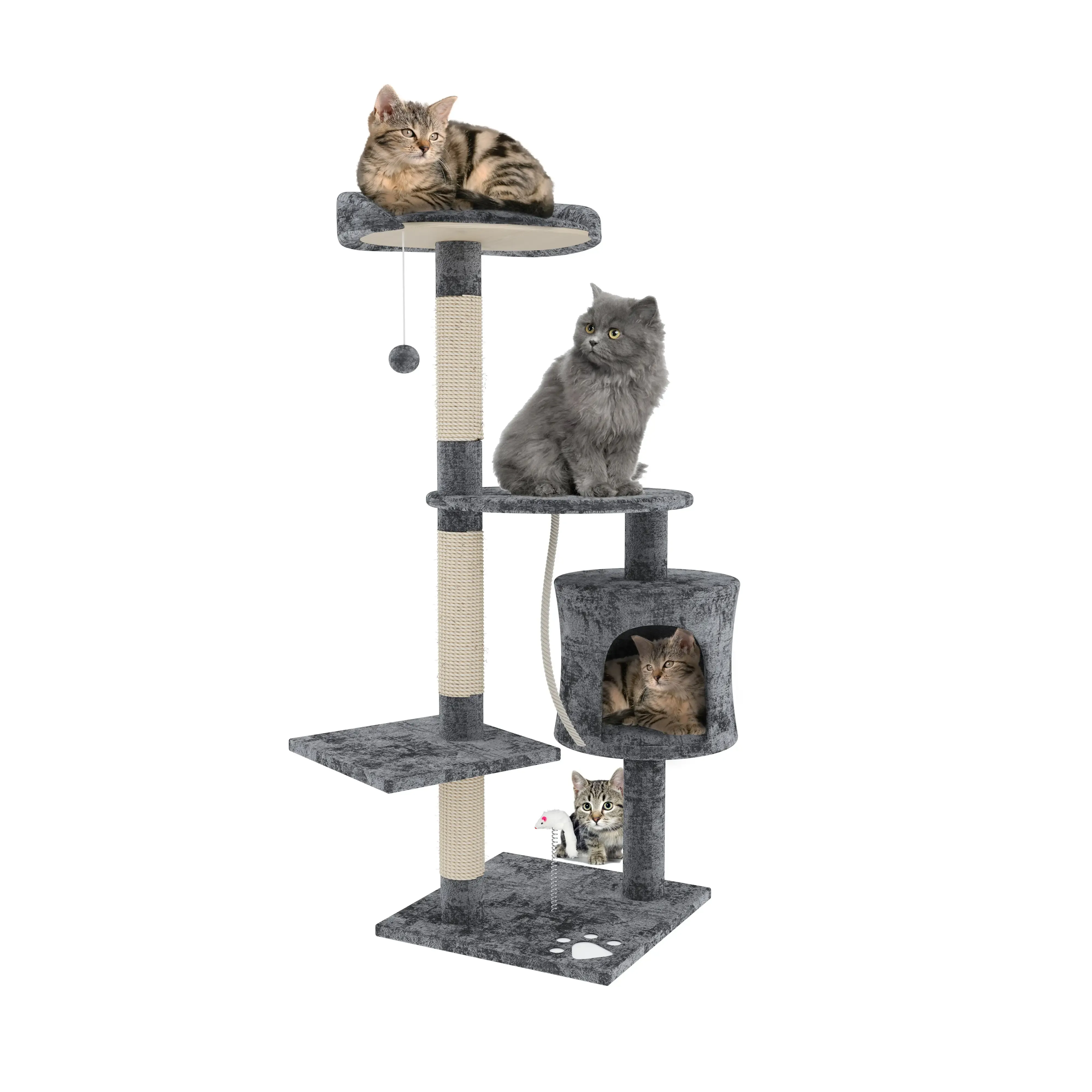 Tiragraffi Albero Palo Gioco Per Gatti Con Corda In Sisal Naturale Tira Graffi Angolare Multifunzione Giocattolo Stimolante Cuccia Per Gatto Adulto Cucciolo Domestico 112 Cm Grigio