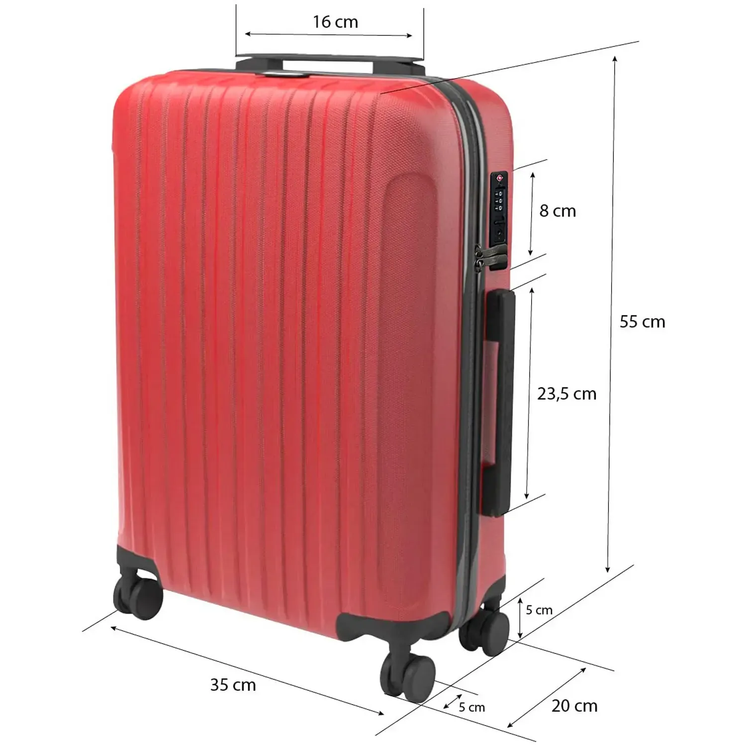 TROLLEY SAMMY "TRAVELZONE" RED - RIGIDO CON 4 RUOTE IN ABS POLICARBONATO ANTIGRAFFIO RIGIDO IMPERMEABILE
