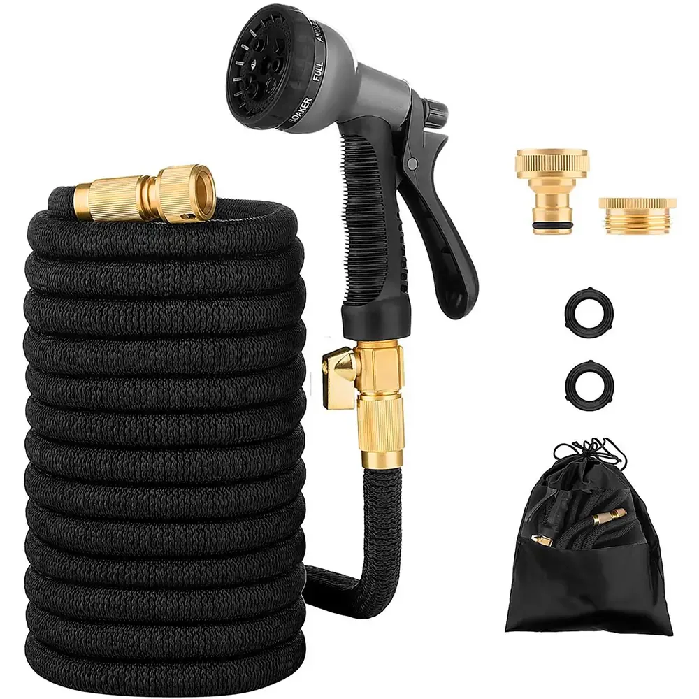 Tubo Da Giardino Estensibile Da 2.5 a 7.5 Metri Raccordi In Ottone Massiccio Tubo Flessibile Per Acqua Valvola Di Arresto E Ugello Multifuzione 8 Funzioni Autolavaggio Esterno Giardino