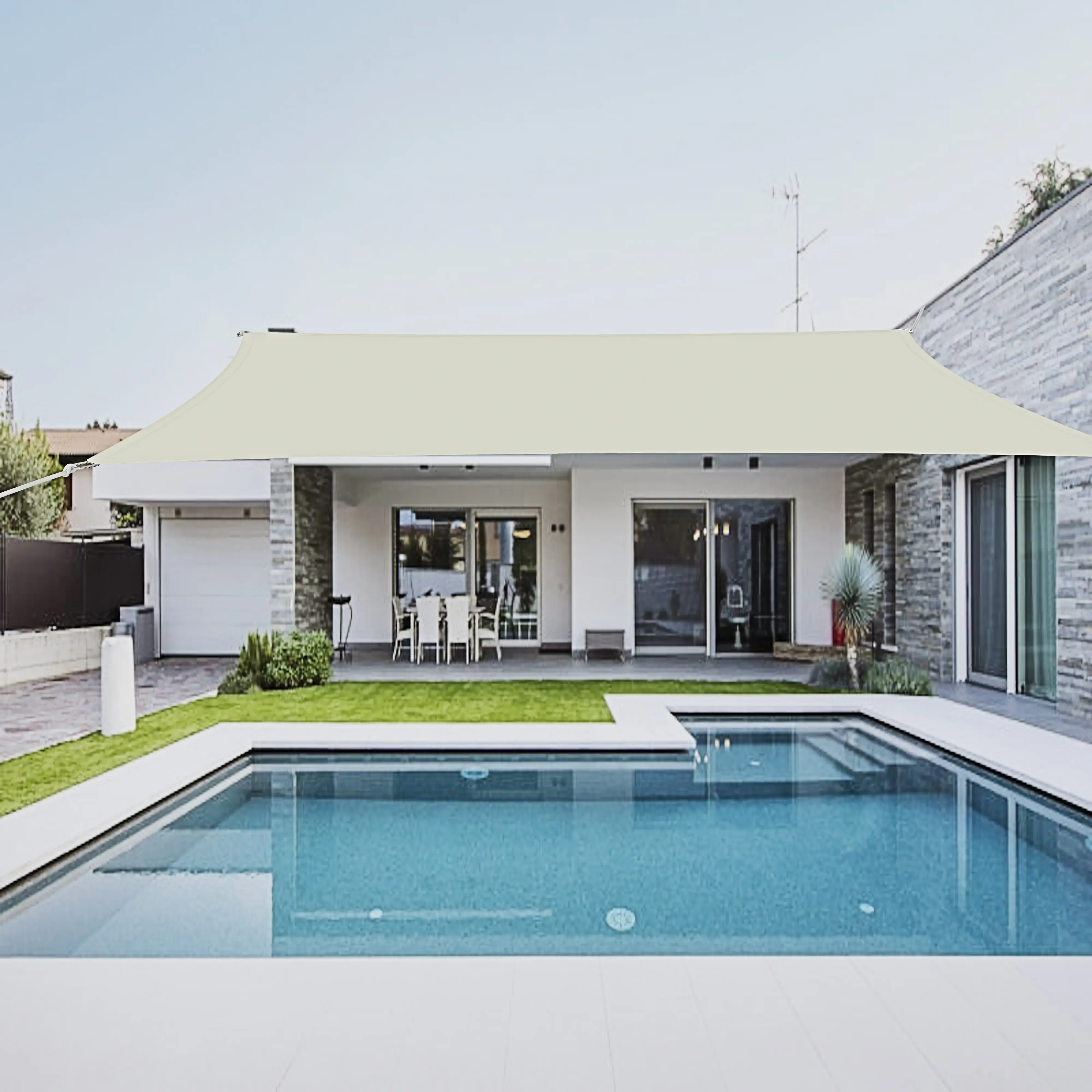 Vela Ombreggiante Rettangolare Parasole Tenda Da Sole 180 gr/m² Traspirante Anti UV Impermeabile Resistente Esterno Giardino Piscina Terrazzo Funi Ancoraggio Occhielli In Acciaio Crema (3 x 4 M)