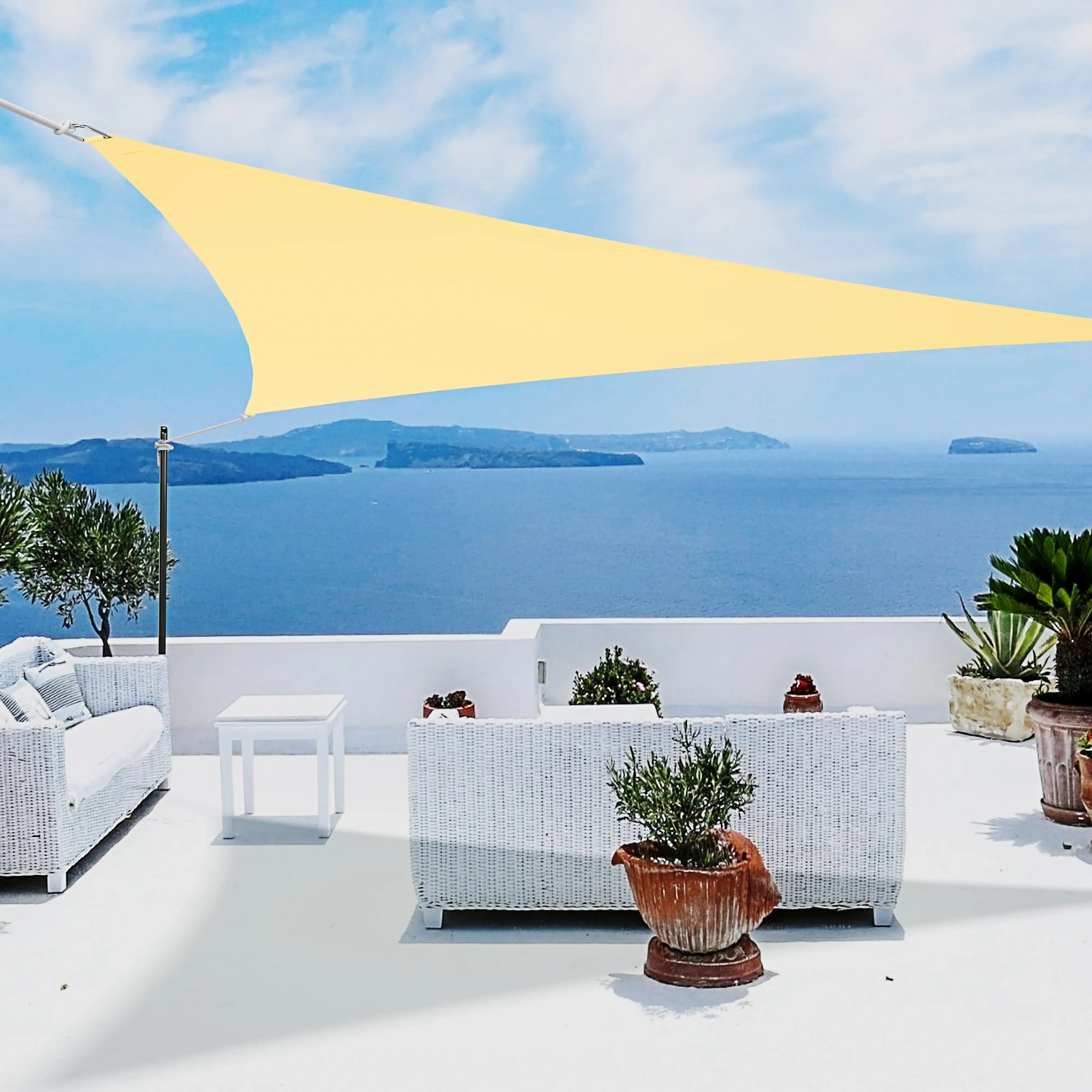 Vela Ombreggiante Triangolare Parasole Tenda da Sole 180 gr/m² Traspirante Anti UV Impermeabile Resistente Esterno Giardino Piscina Funi Ancoraggio Occhielli In Acciaio (3 x 3 x 3 m, Sabbia)