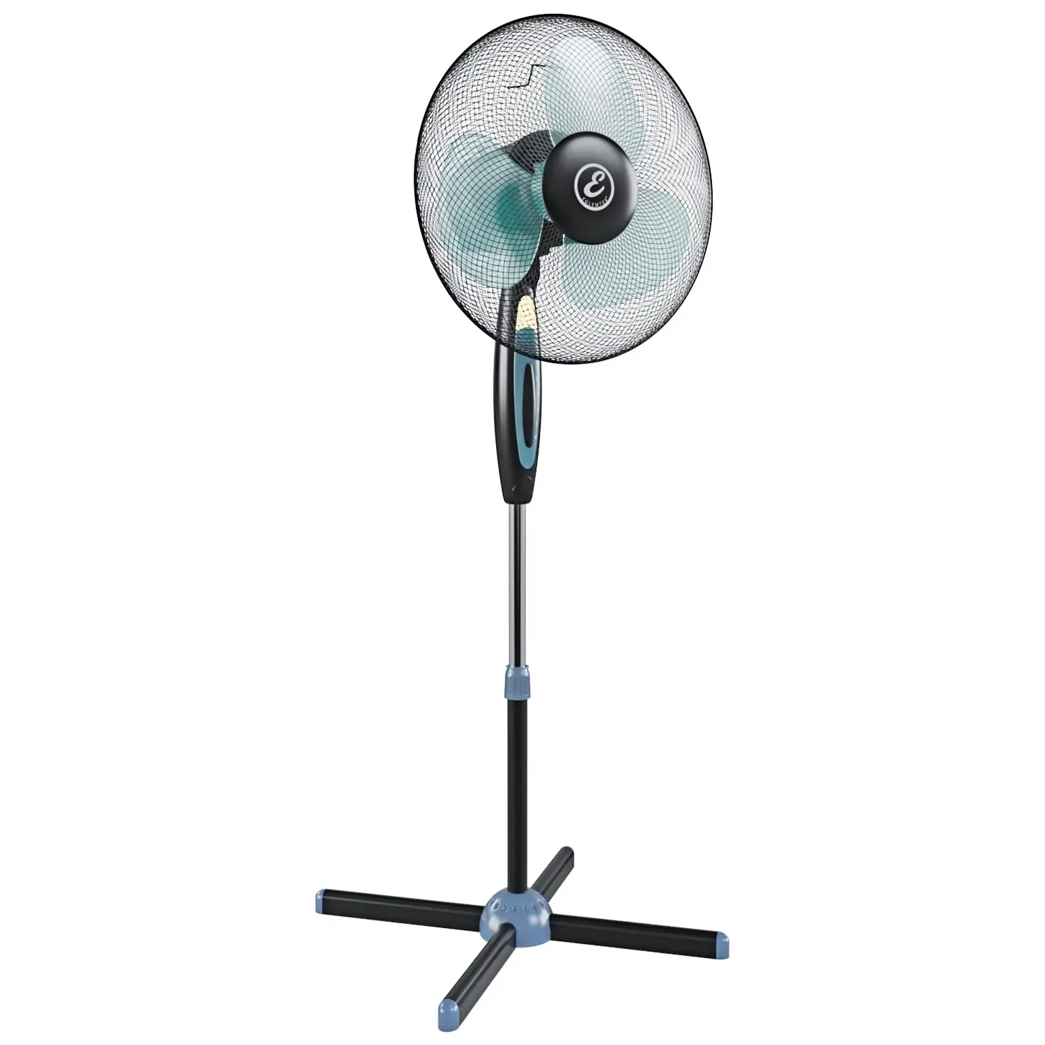 Ventilatore A Piantana Potente Da 50W In Metallo E ABS Per Pavimento 3 Pale Da 40 Cm Silenzioso 3 Velocità Oscillante Altezza e Inclinazione Regolabili Griglia Di Protezione Colore Nero e Azzurro