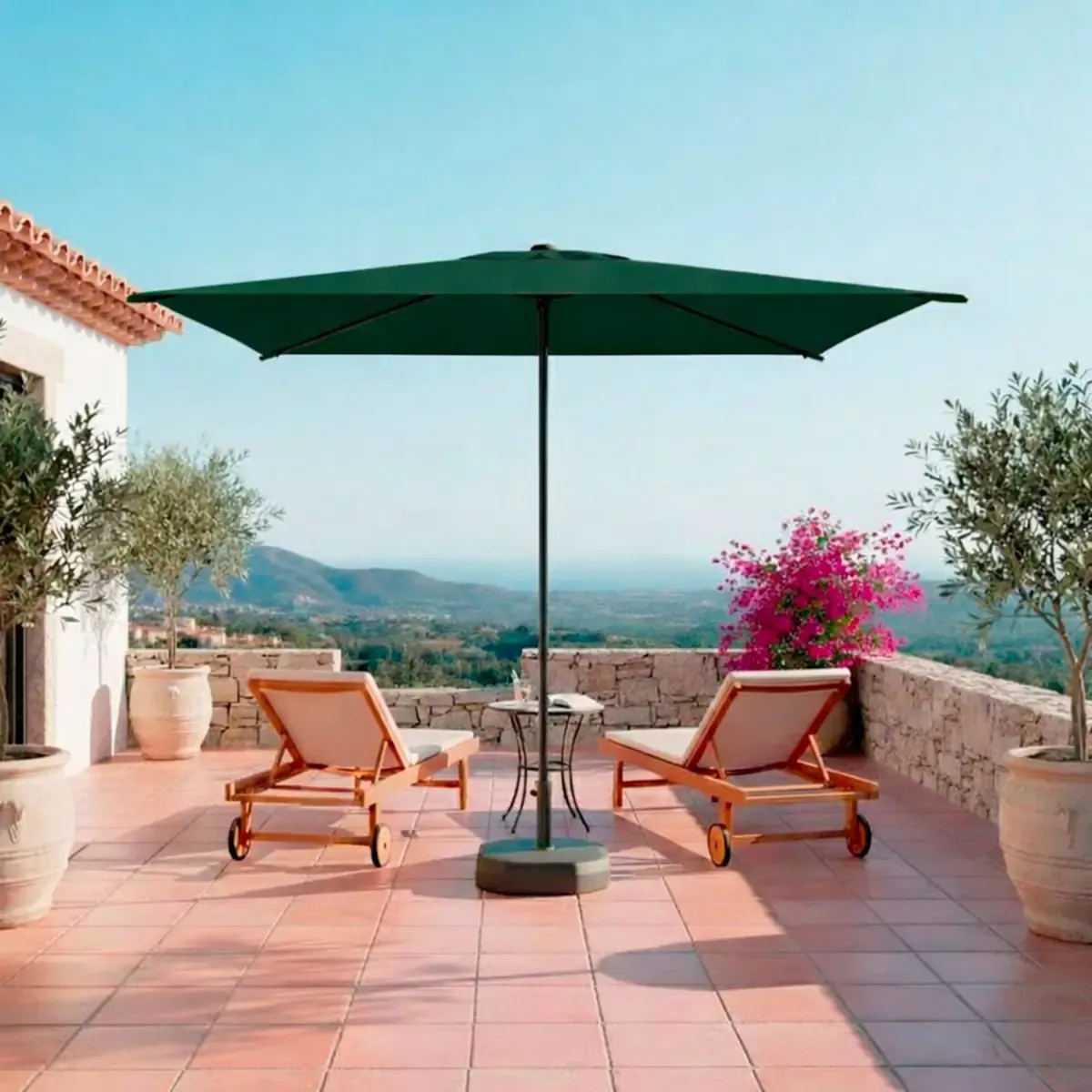 Ombrellone Rettangolare 3 x 2 M Da Giardino Parasole Per Balcone Con Air Vent Apertura A Manovella Anti UV Idrorepellente Per Mare Spiaggia Piscina Terrazzo Design Bahamas Verde