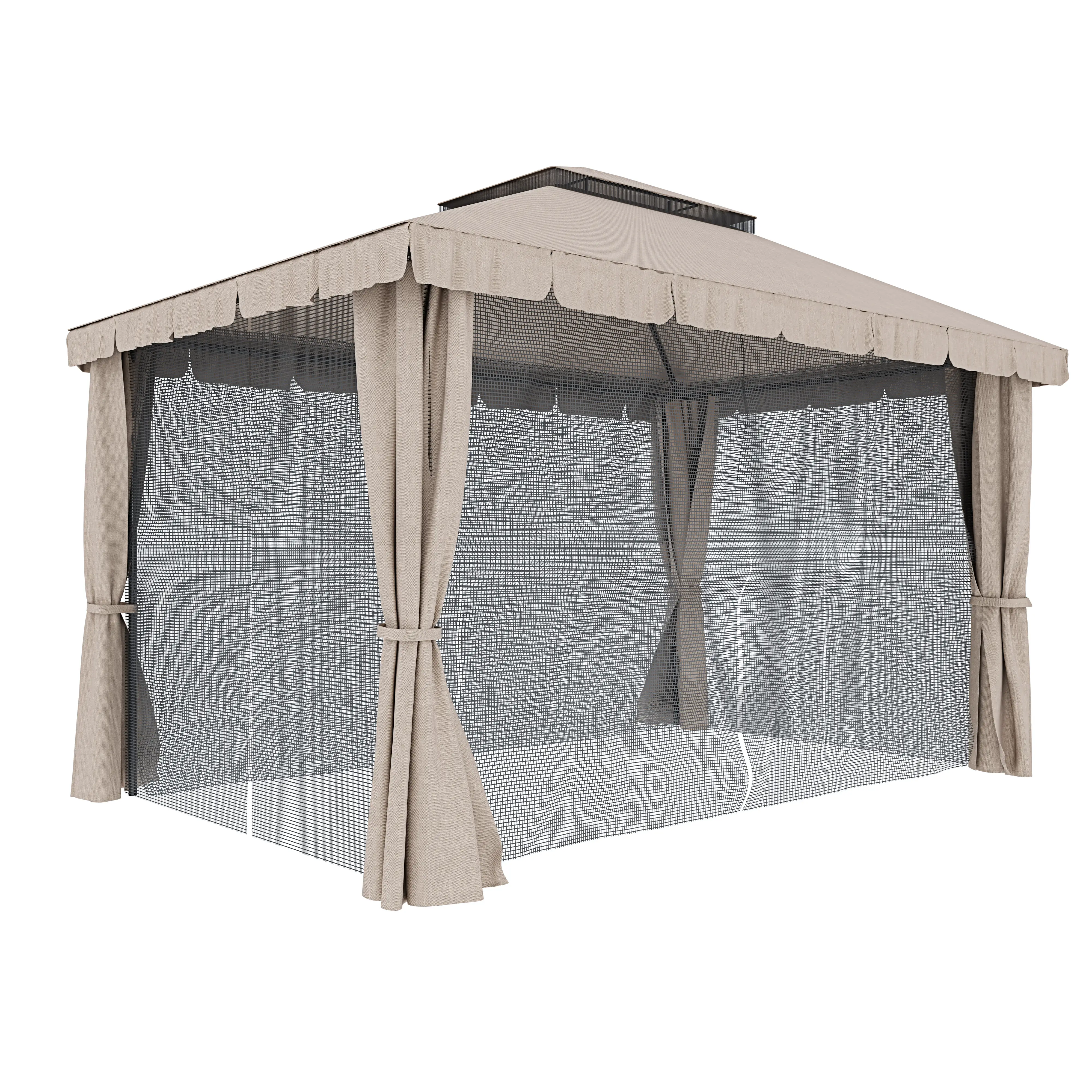 Gazebo Da Giardino 3 x 4 M In Acciaio Robusto Copertura Impermeabile 180 g/m² Con 4 Teli Laterali E Zanzariere Per Esterno Giardino Piscina Fiere Campeggio Ombreggiante Privacy Colore Beige