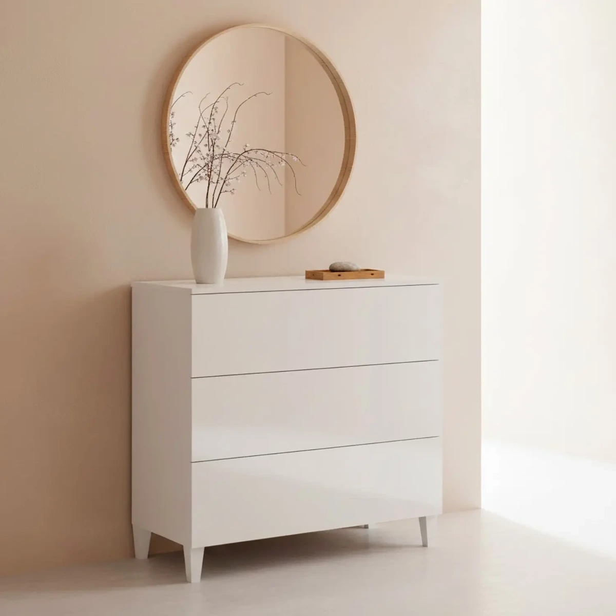 Comodino Con 3 Cassetti Cassettiera Settimino Mobile Da Camera Da Letto Moderno Mobiletto Con Piedini Struttura Compatta in Melaminico Antigraffio Montaggio Facile 80 x 40 x 80 Cm-Bianco lucido