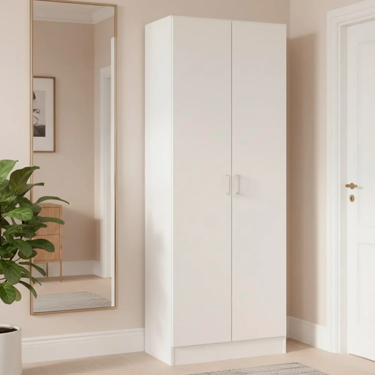 Armadio Multiuso Con 2 Ante Battenti e Ripiani Interni Armadietto Mobile Salvaspazio Per Bagno Lavanderia Ingresso Camera da Letto 70 x 36 x 180.9 Cm-Bianco