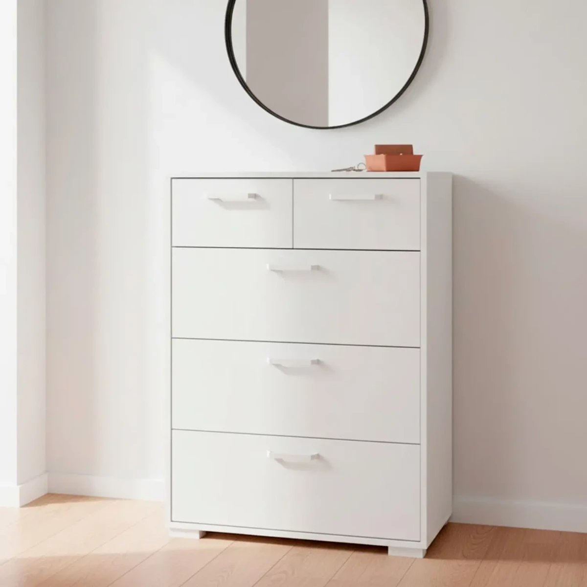 Cassettiera Alta 5 Cassetti Comò Mobile Contenitore Moderno Con Cassetti Scorrevoli A Sfera Per Camera Da Letto Ingresso Soggiorno 70.2 × 39.8 × 82.7 Cm-Bianco