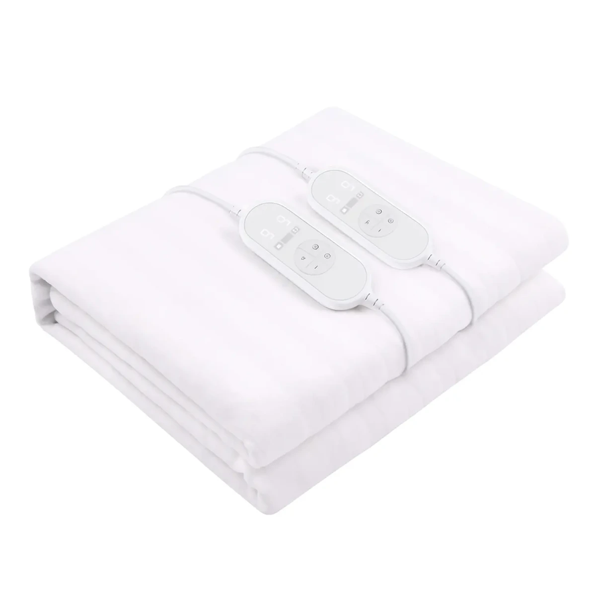 Scaldaletto Elettrico Matrimoniale 170 x 150 cm in Poliestere 9 Livelli di Temperatura 2 Controller Indipendenti Spegnimento Automatico 1-9h Anti-Surriscaldamento Elastici agli Angoli Lavabile-Bianco