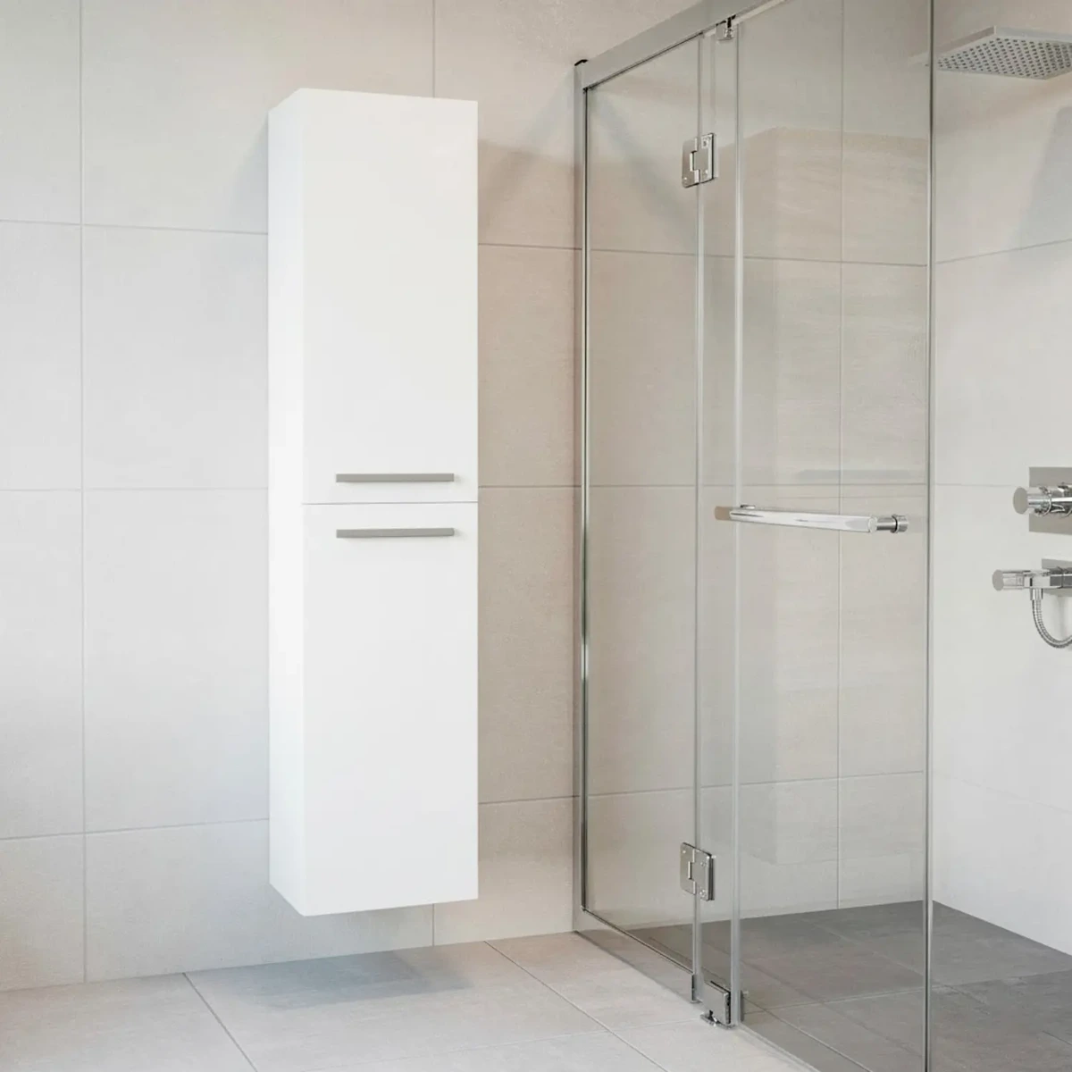 Mobile Bagno Sospeso Armadietto A Colonna Armadio Pensile Sospesa 2 Ante 4 Ripiani Arredamento Bagno Lavanderia Elegante Moderno Minimal-Bianco Lucido Laccato-30 x 25.5 x 150 cm