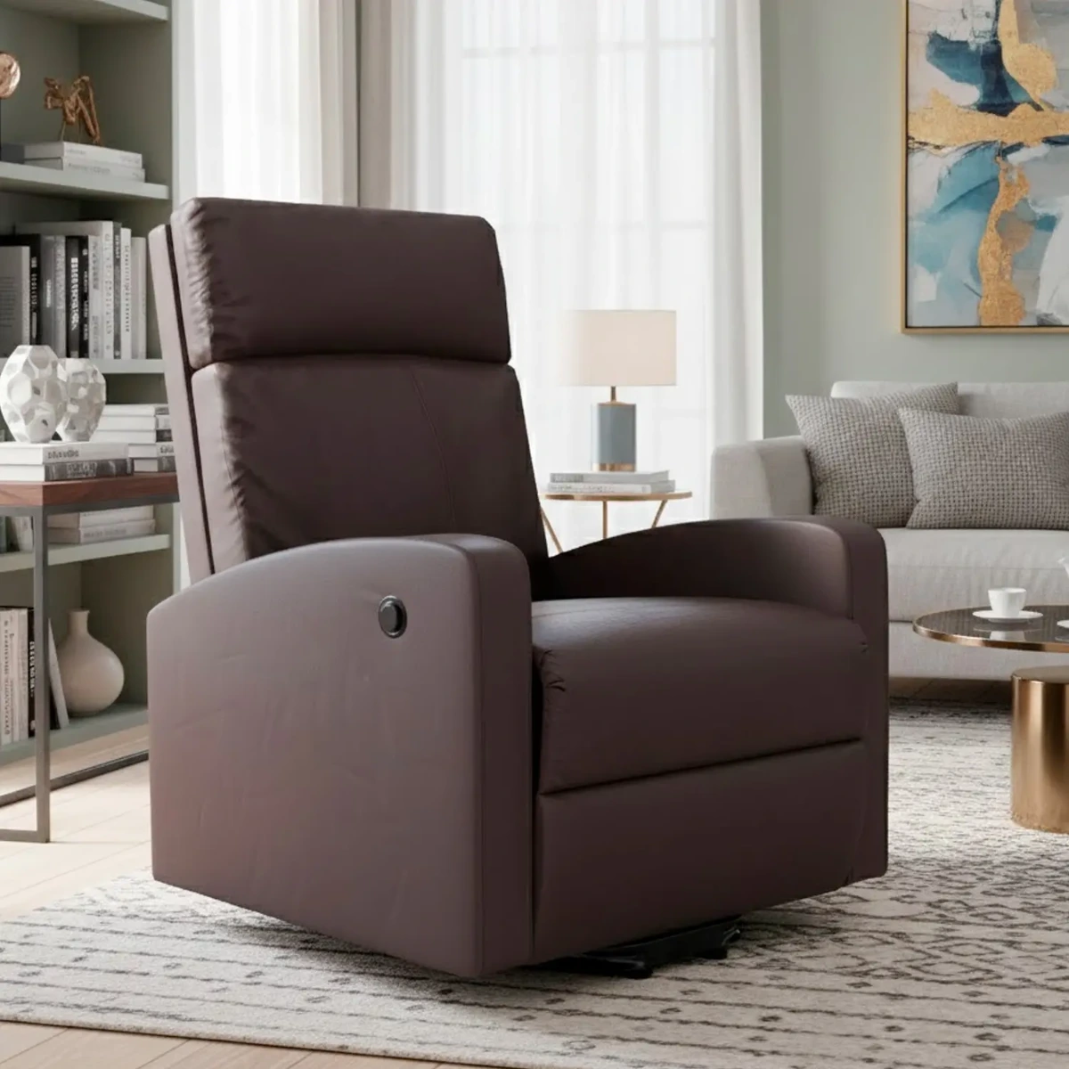 Poltrona Relax In Ecopelle Manuale Schienale Reclinabile Poggiapiedi Estraibile Seduta Imbottita Confortevole-Nenea (Marrone)-74 x 77 x 110 Cm