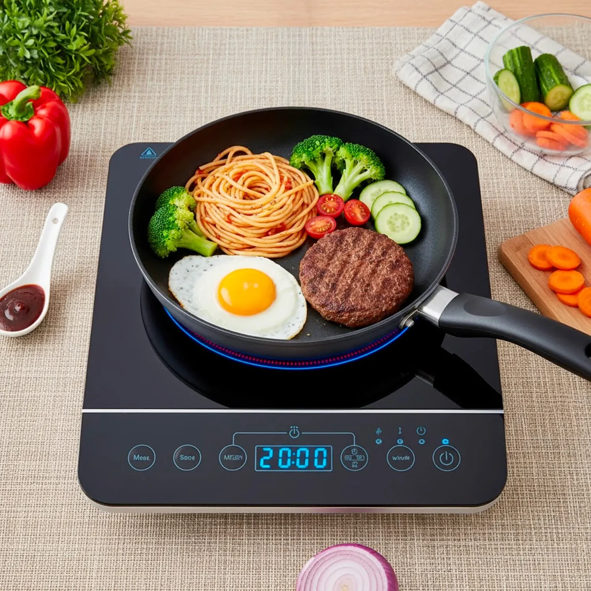 Piastra a Induzione Portatile 2000 W Con Pannello Touch Piano Cottura Elettrico In Vetroceramica Con Timer 10 Livelli Di Potenza Display LED E Funzioni Di Sicurezza Avanzate 29 × 37 × 6.5 cm Nero