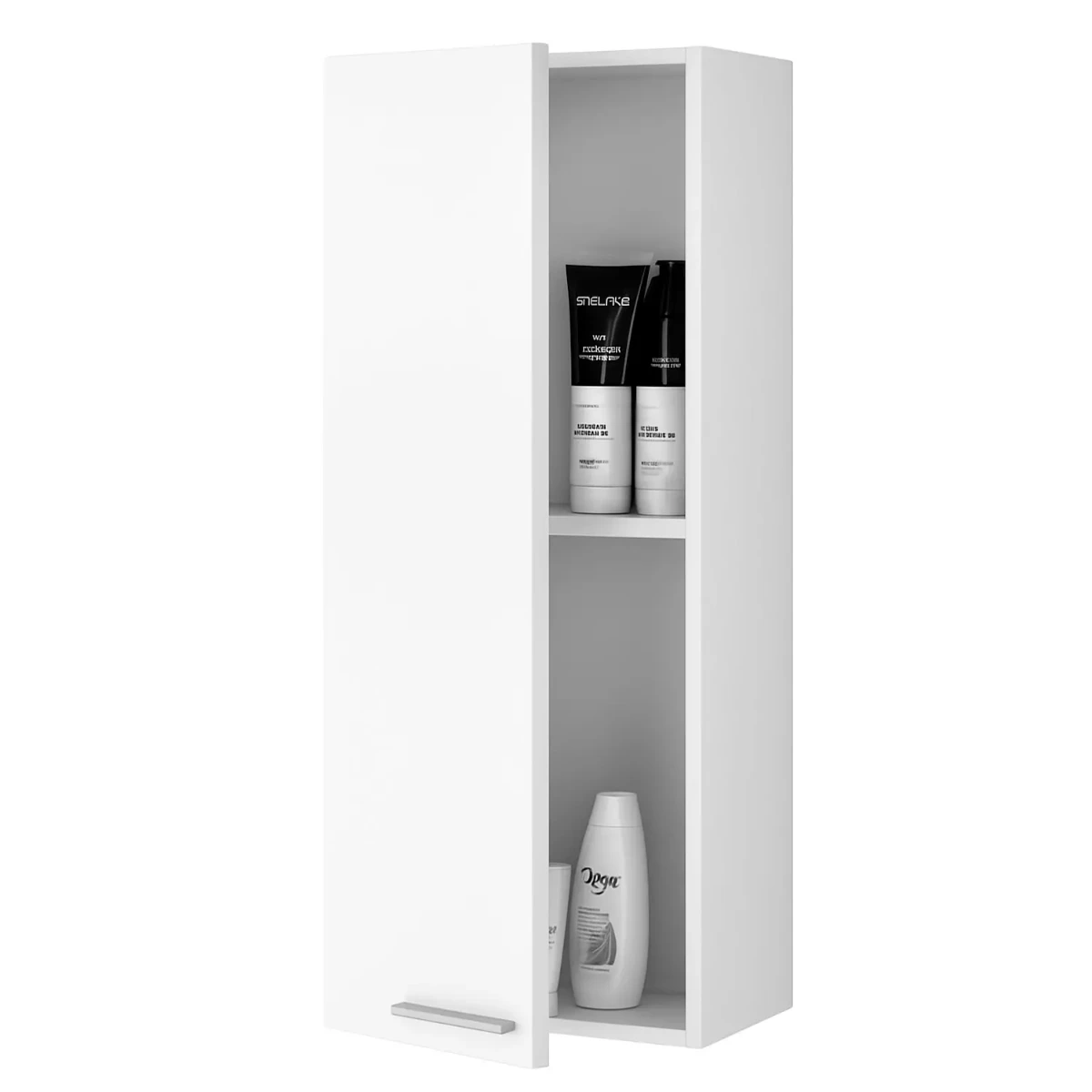 Pensile Da Bagno Sospeso Con 1 Anta E Ripiano Regolabile Mobile Armadietto Moderno Colonna Scaffale Salvaspazio Da Parete In Melamina Design Moderno 85 x 30 x 25 Cm-Bianco lucido-85 x 30 x 25 Cm