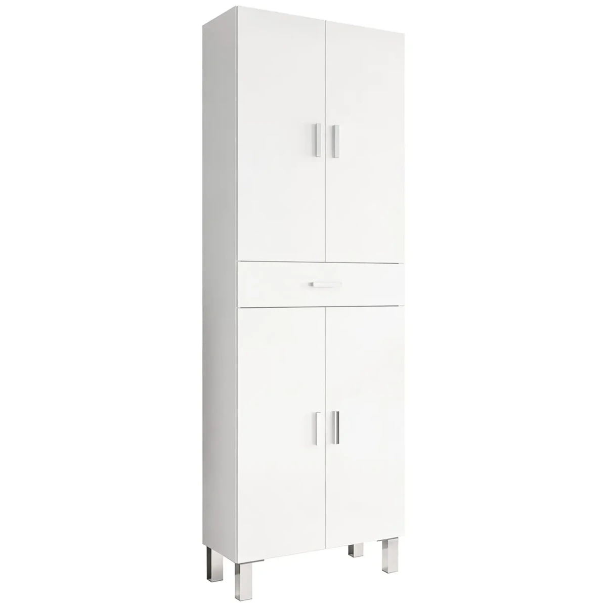 Colonna Bagno Con 4 Ante 4 Ripiani E Cassetto Mobile Alto Moderno Salvaspazio Con Mensole Regolabili Design Elegante Minimal Per Bagno Lavanderia Ripostiglio-Bianco-182 x 60 x 29 Cm