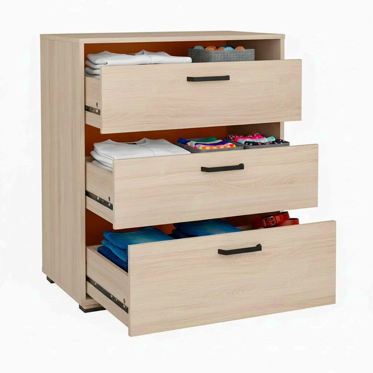 Cassettiera a 3 Cassetti Comò Comodino Mobile Contenitore Salvaspazio Design Moderno Minimalista Per Camera da Letto Ingresso Soggiorno 70.2 x 39.8 x 82.7 Cm-Rovere